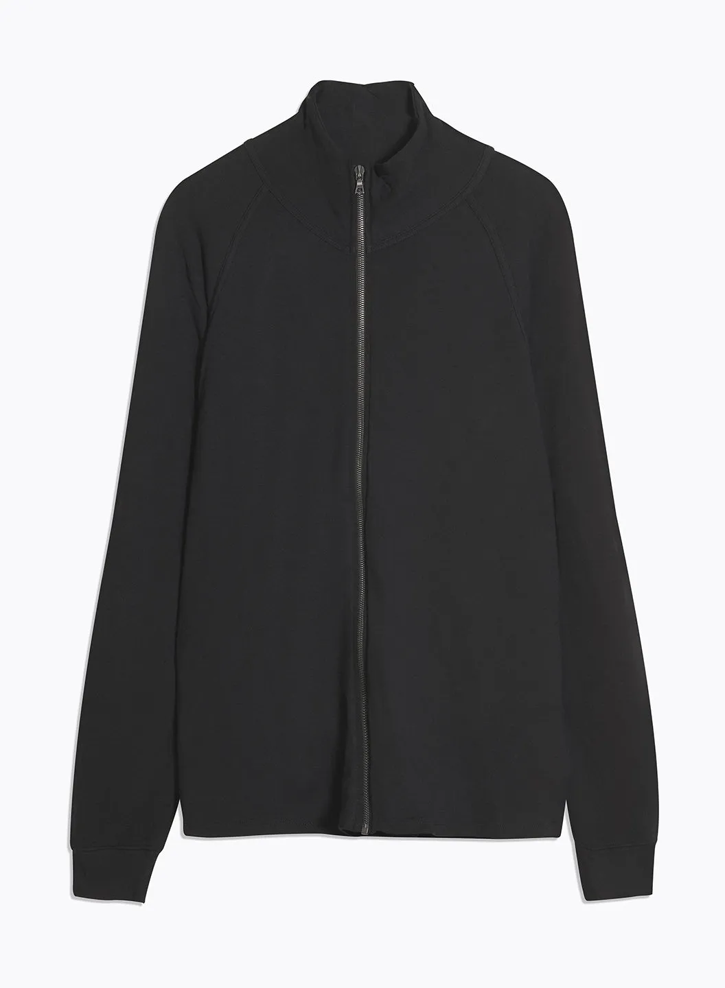 Gilet Zippé Noir Col Montant Manches Longues en Viscose et Élasthanne