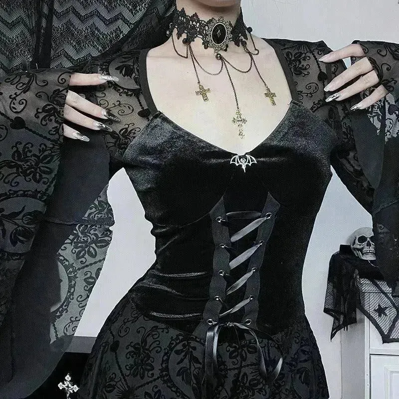 Gothic Vintage Fashion Elegant Classy Retro Mini Black Dress