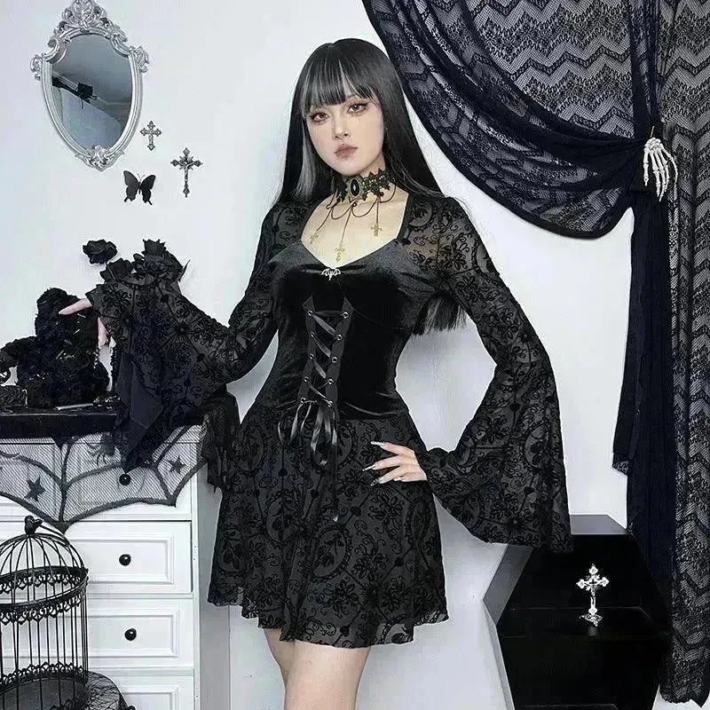Gothic Vintage Fashion Elegant Classy Retro Mini Black Dress