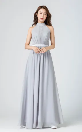 Gray chiffon prom dress, summer bridesmaid dress, sleeveless maxi dress 1915#