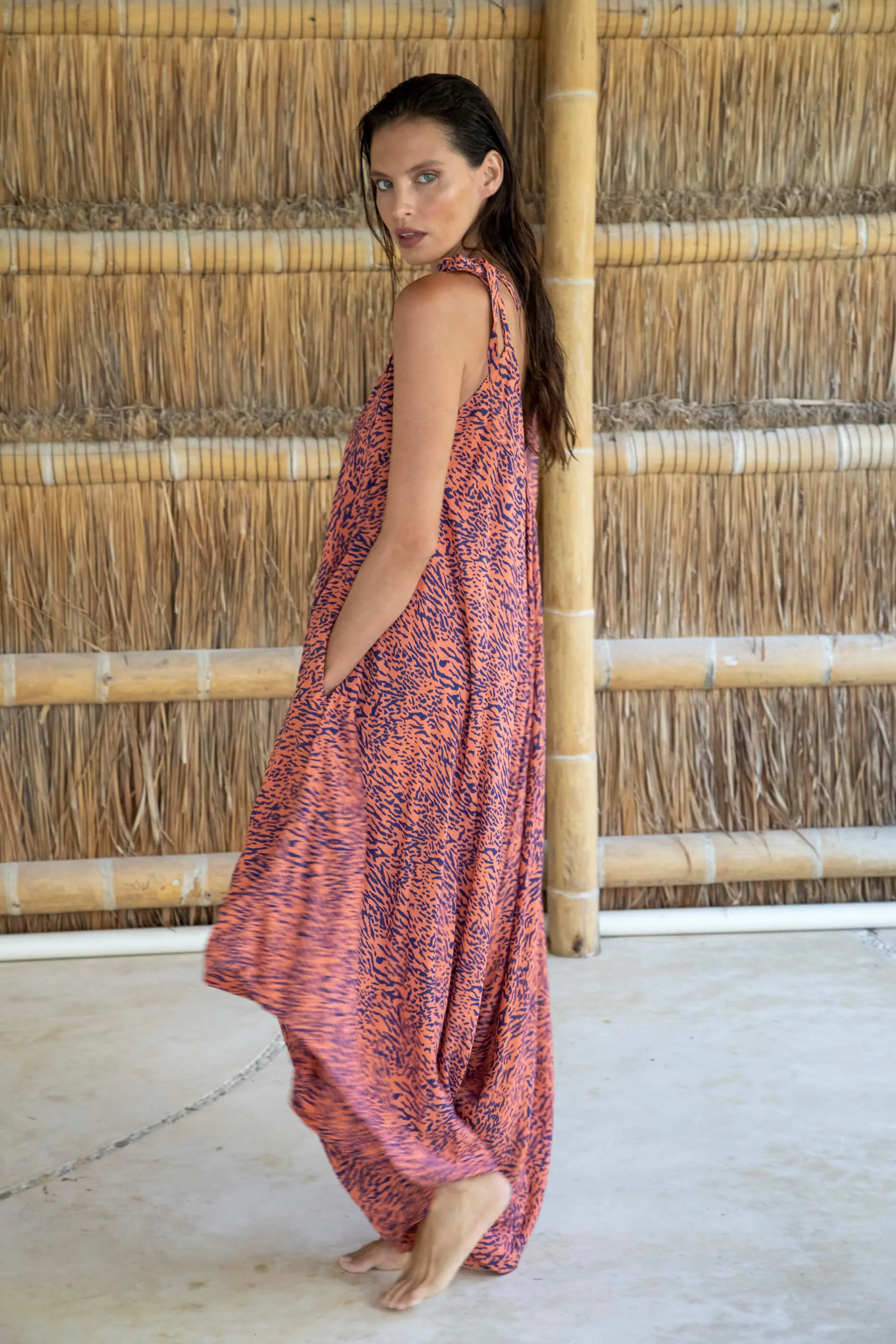 Gypsy Jumpsuit in Premium Madagascar Orange Navy