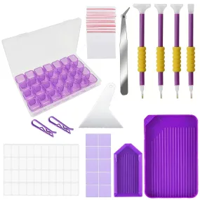 HASTHIP® 46Pcs 5D DIY Diamond Painting Tools and Accessories Kits with Diamond Painting Trays and Pens, Tweezer, Clips, 28-grids Diamond Organizer, Diamond Art Painting Tool Kit (Without Diamonds)