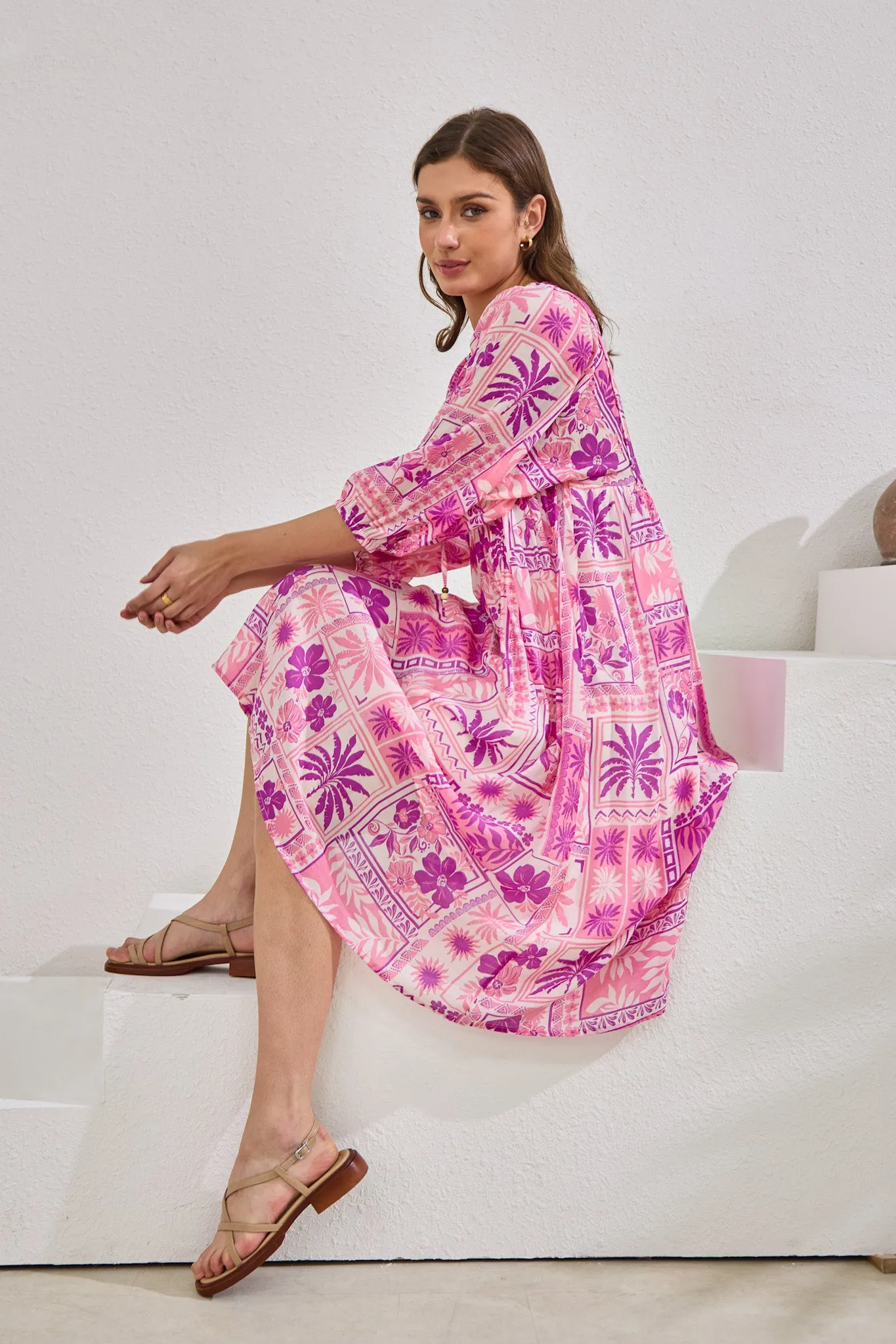 Helena Pink Abstract Shells Midi Dress