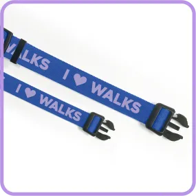 I Love Walks (Blue) Dog Collar