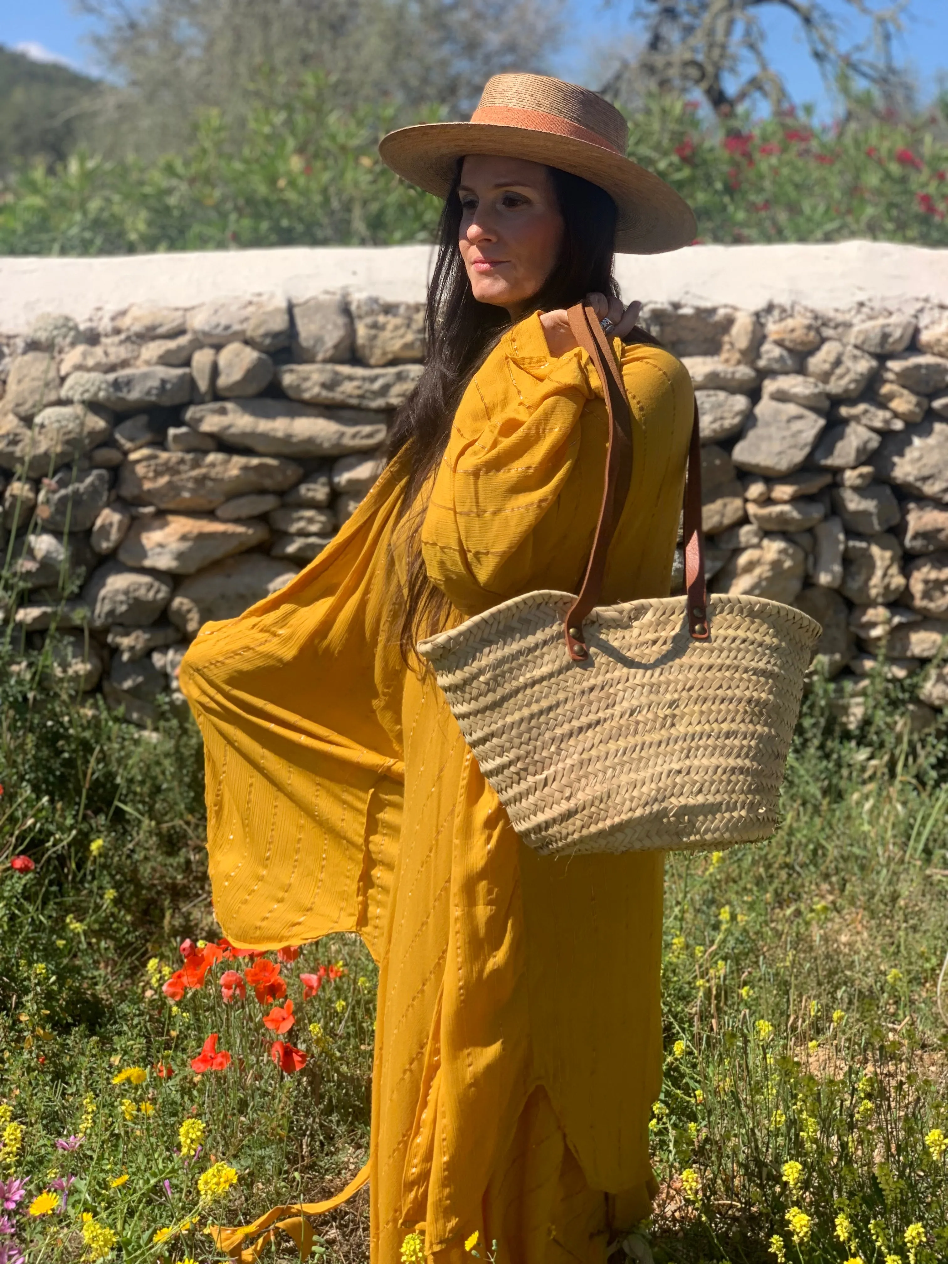 Ibiza boho short kimono 👘 in sun yellow with gold lurex