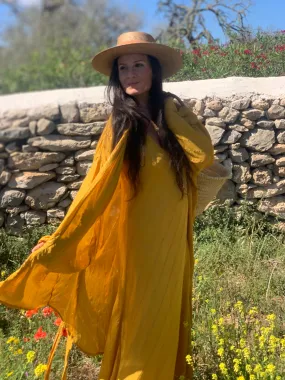 Ibiza boho short kimono 👘 in sun yellow with gold lurex
