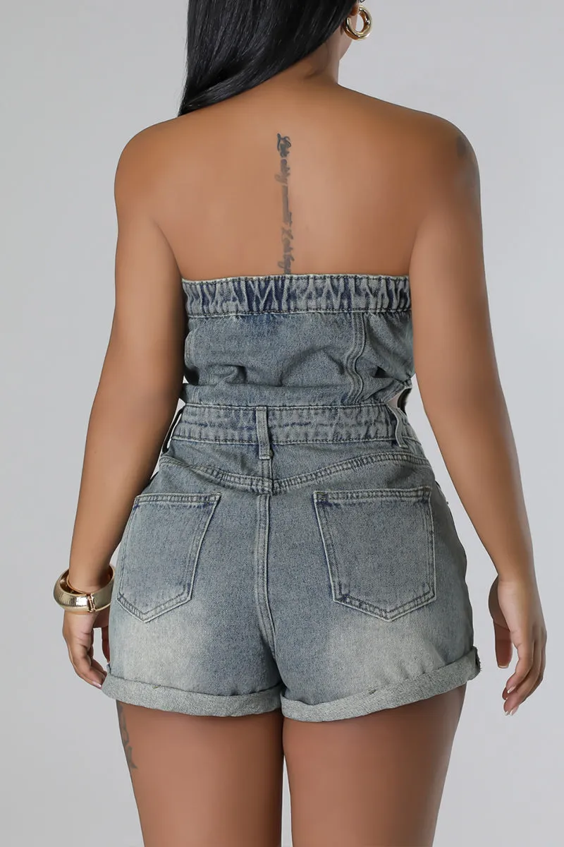 JS3452 Strapless Denim Rompers