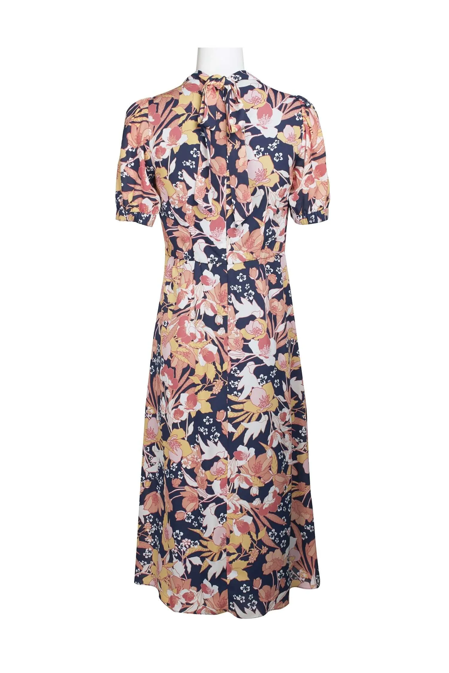 Julia Jordan High Neck Zipper Back Slit Side Floral Print Polyester Midi Dress