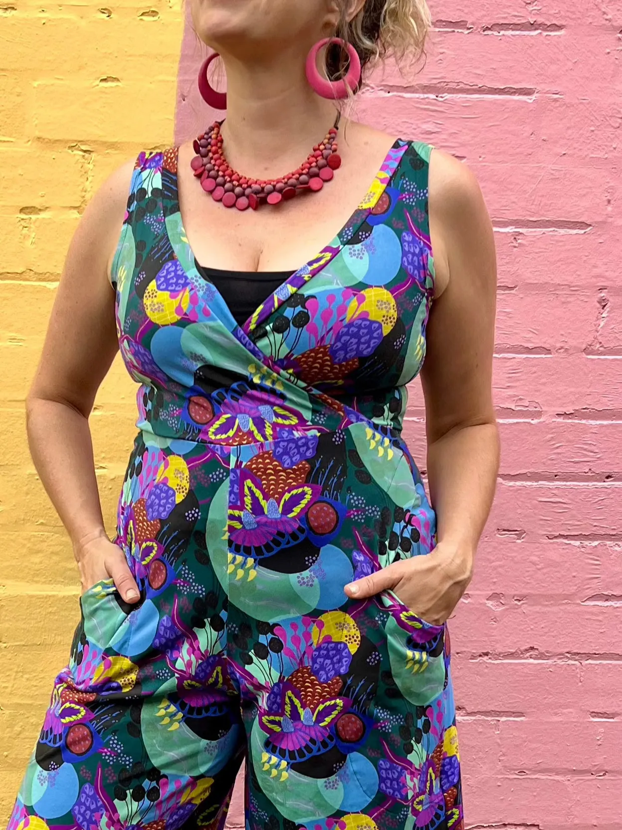 Jumpsuit - Dark Green Coral Garden