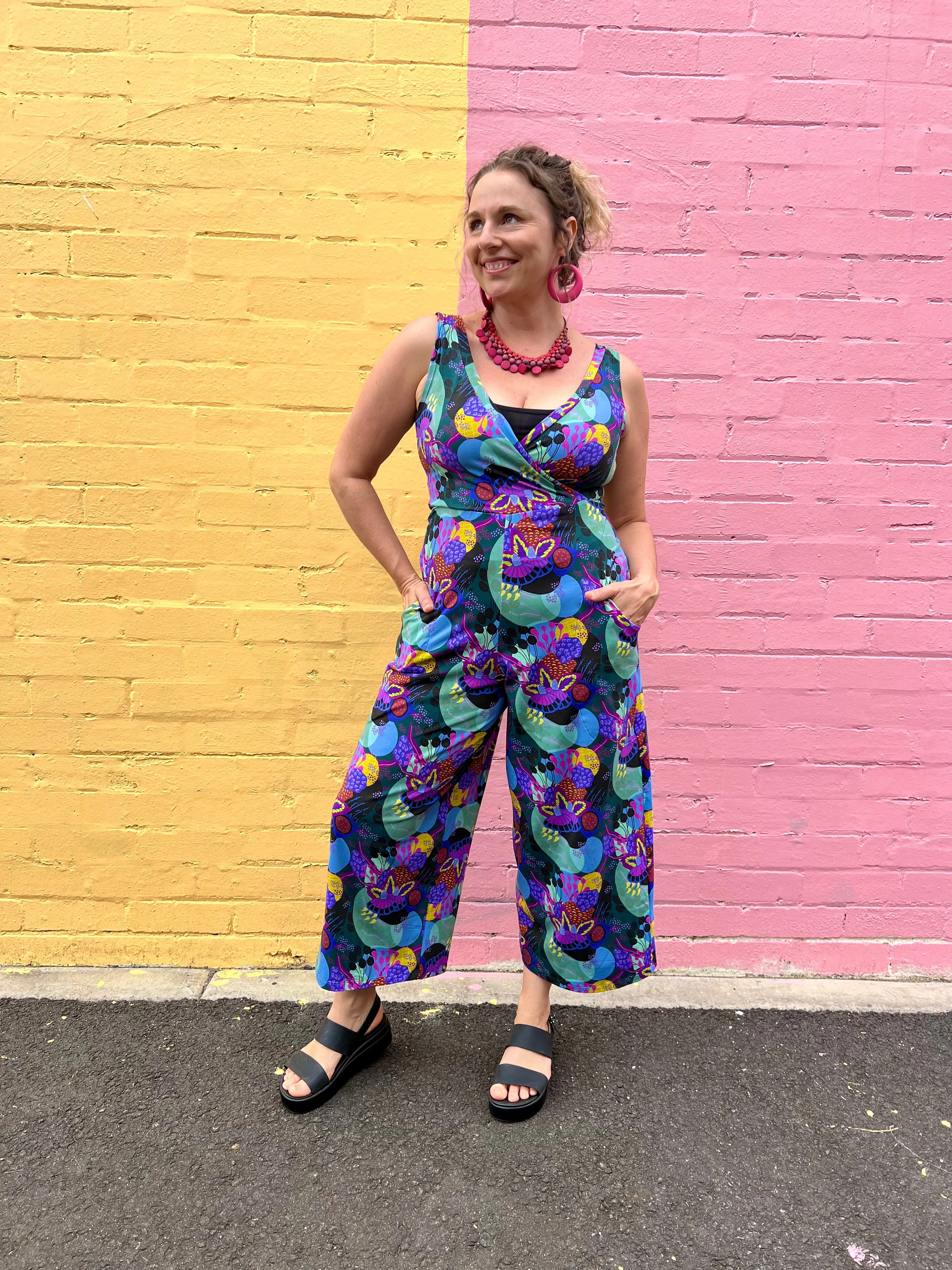 Jumpsuit - Dark Green Coral Garden