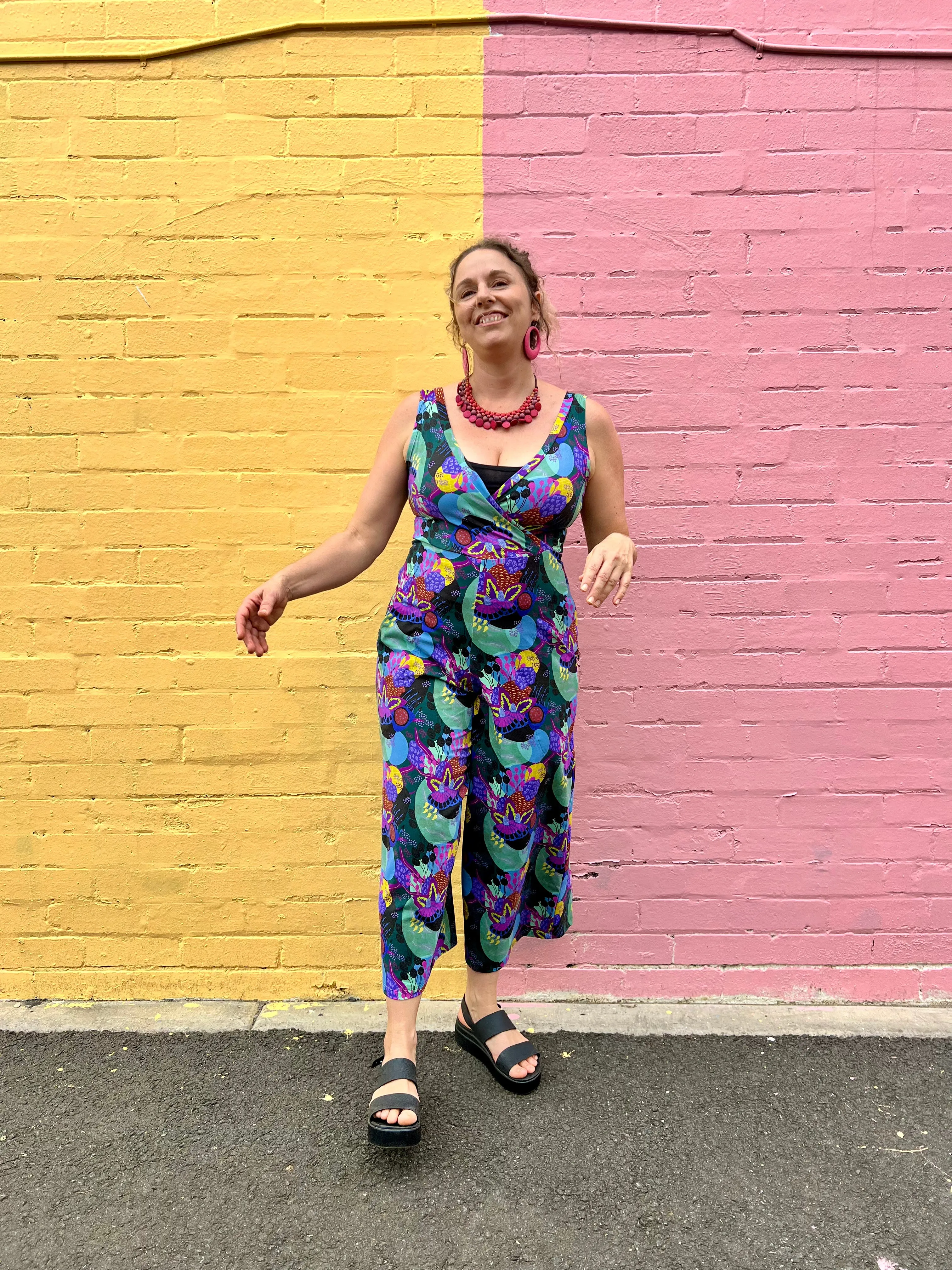 Jumpsuit - Dark Green Coral Garden