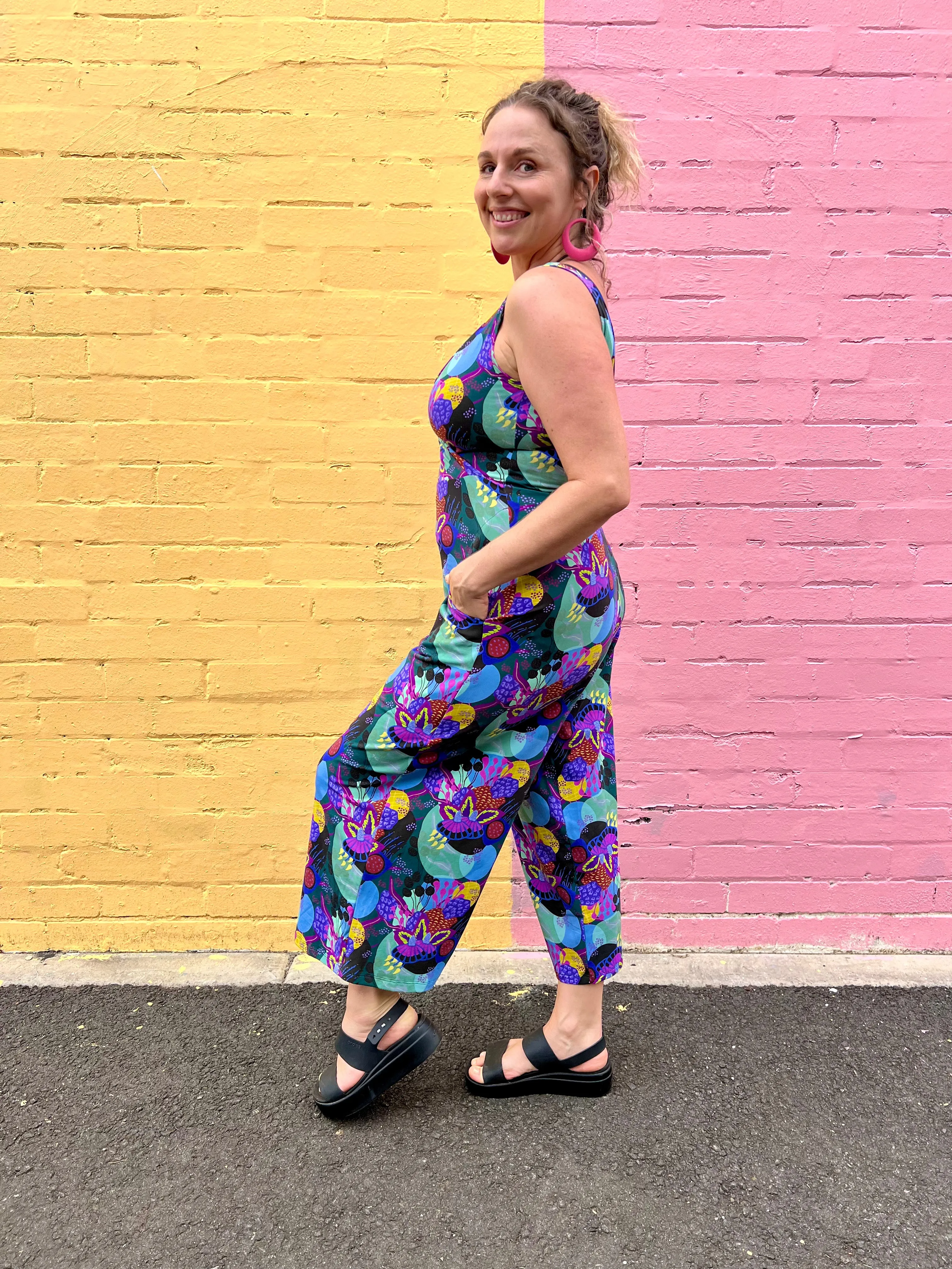 Jumpsuit - Dark Green Coral Garden