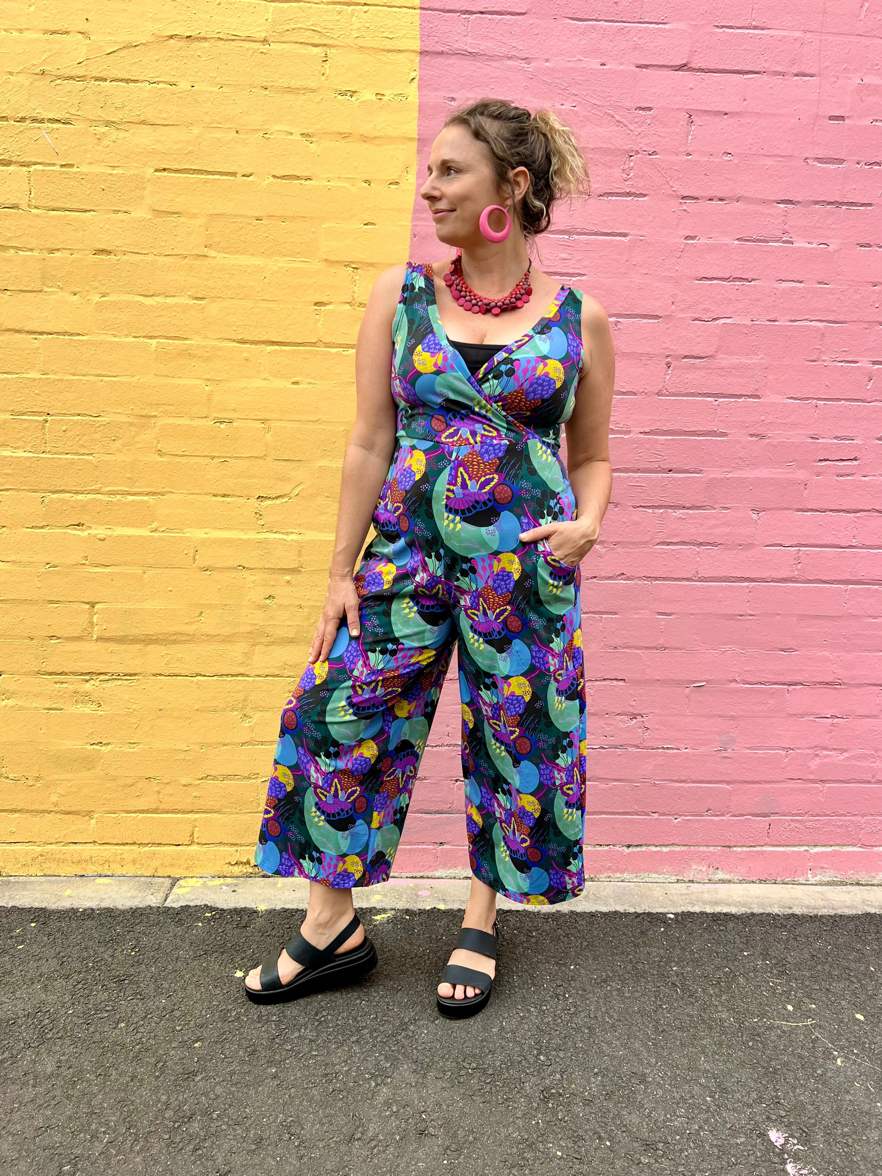 Jumpsuit - Dark Green Coral Garden