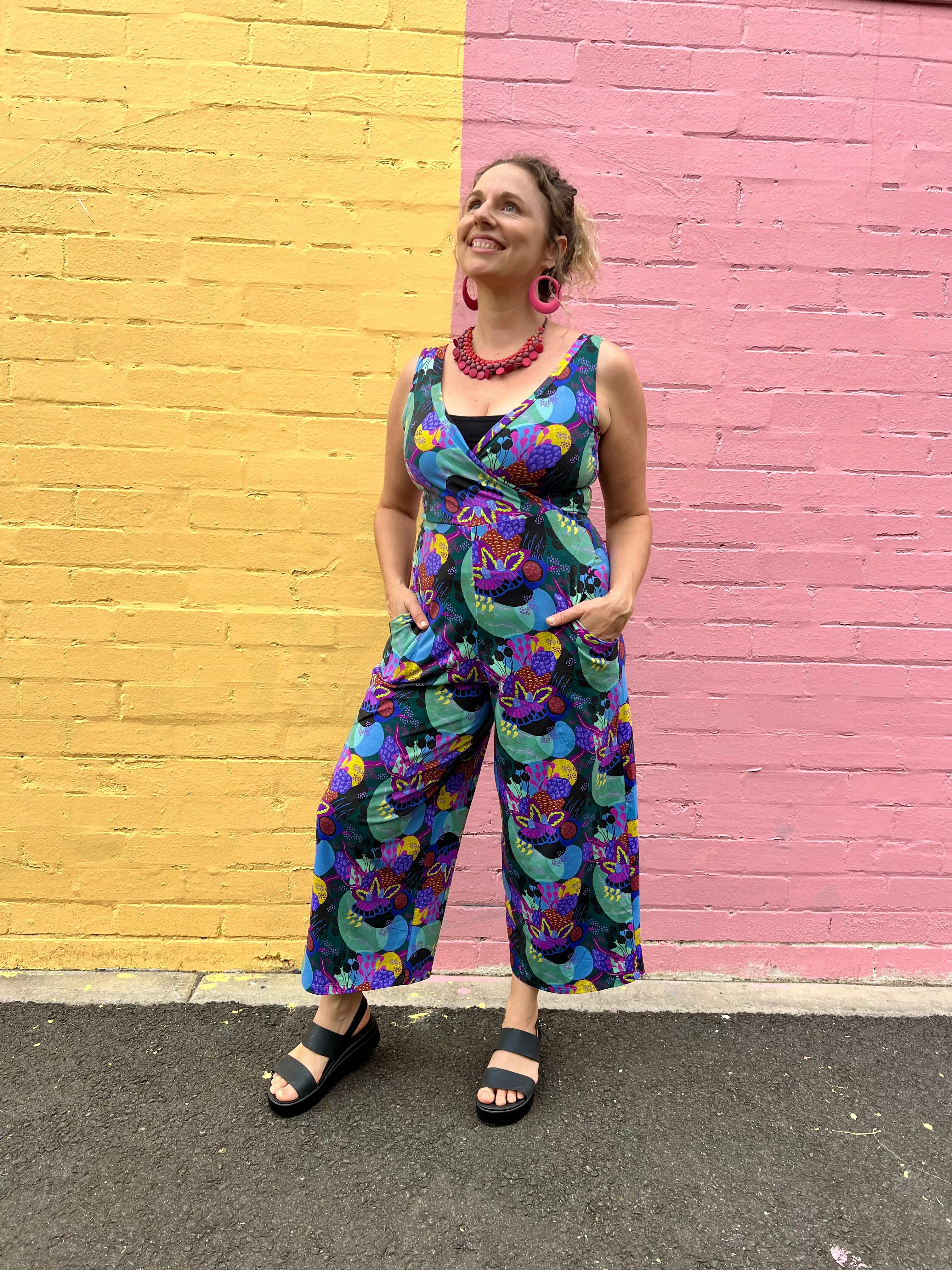 Jumpsuit - Dark Green Coral Garden