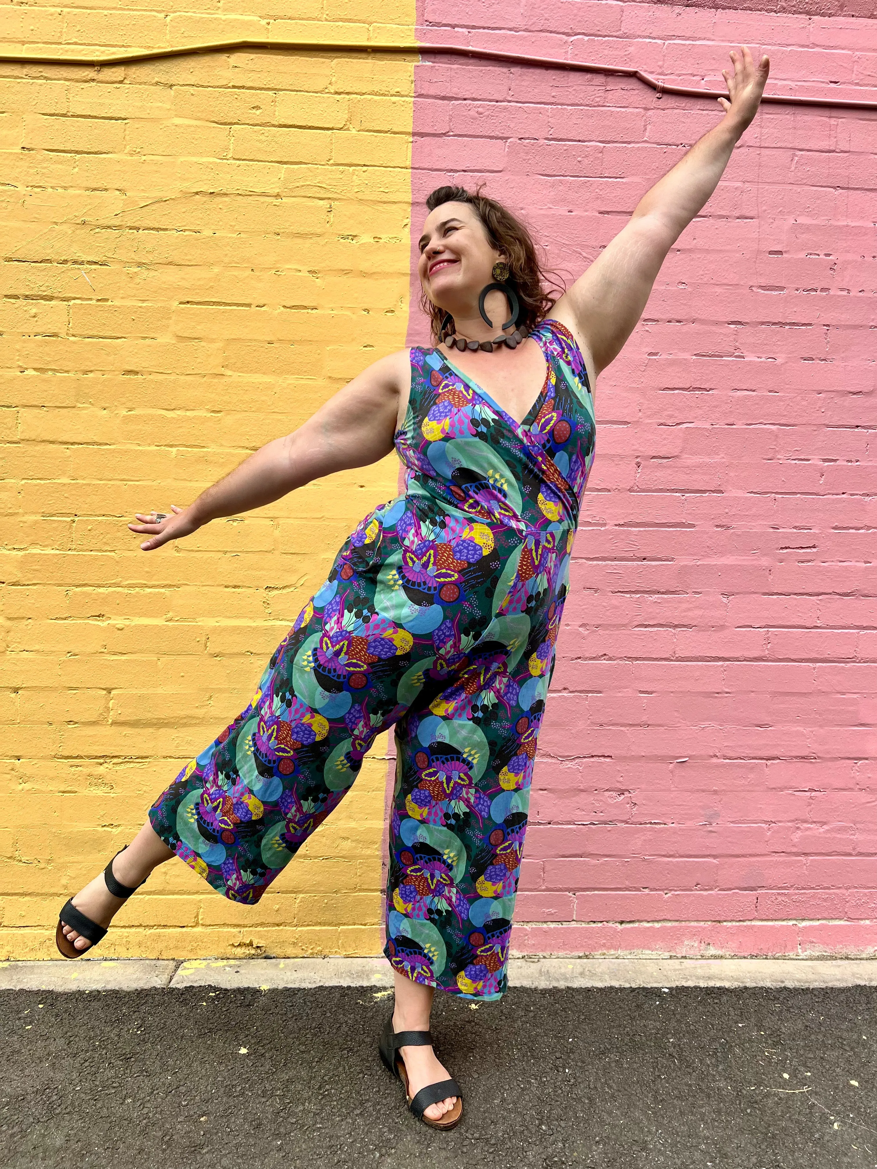 Jumpsuit - Dark Green Coral Garden