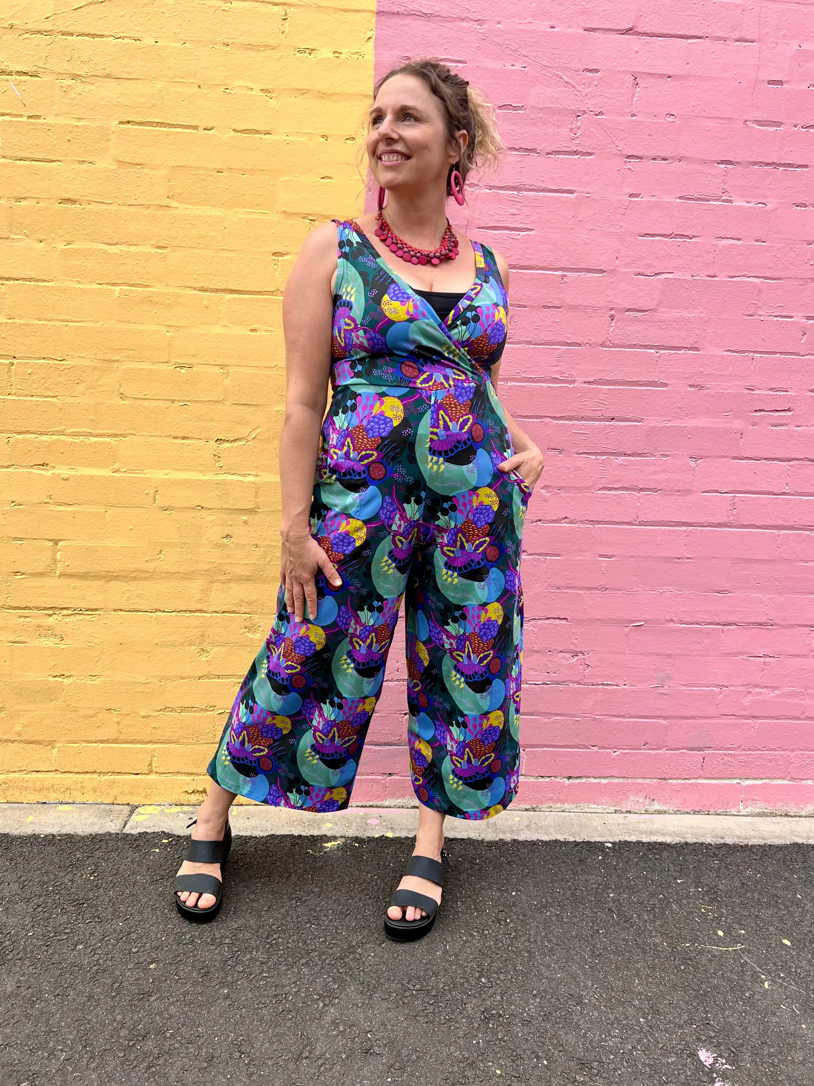 Jumpsuit - Dark Green Coral Garden