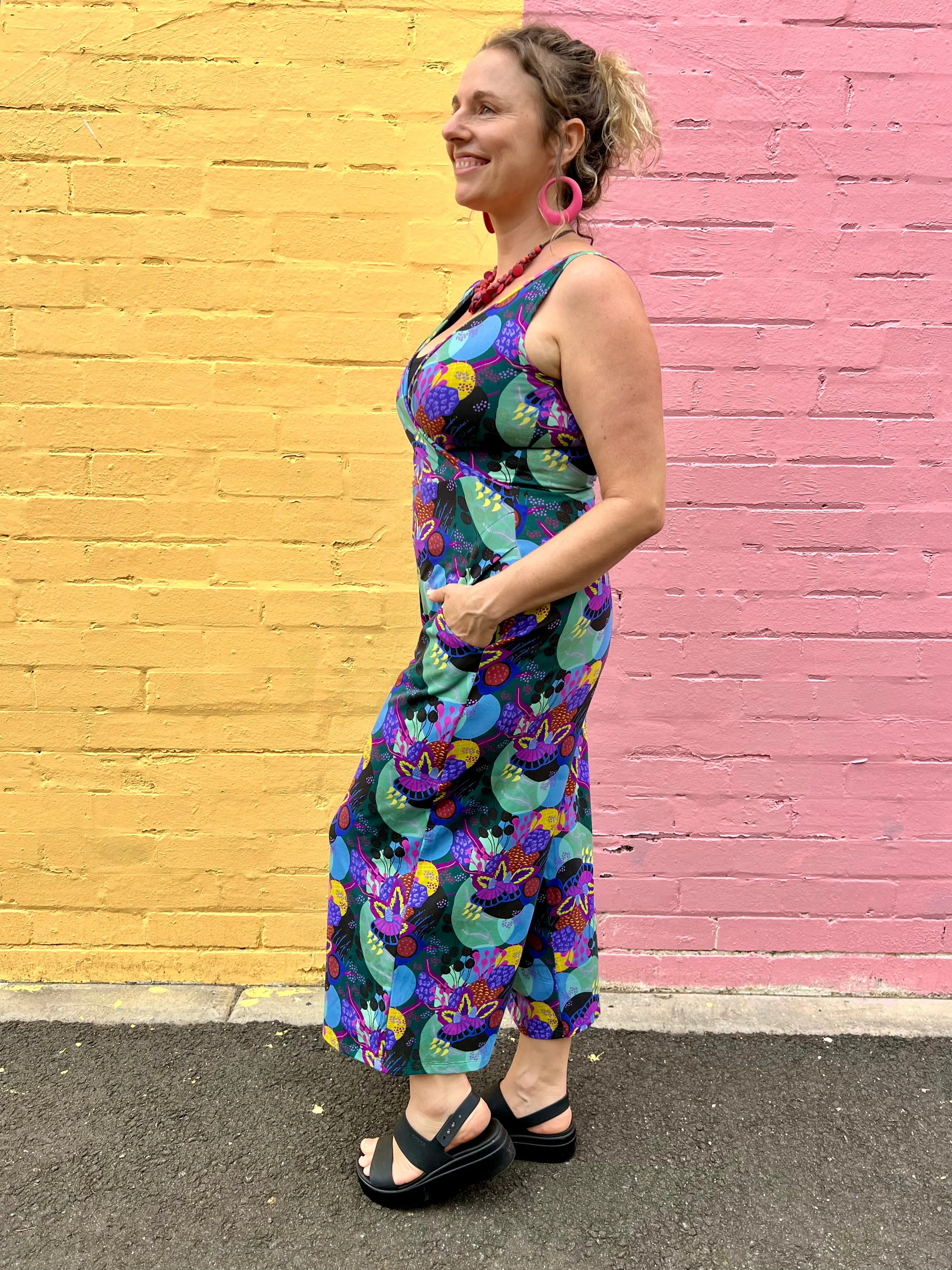 Jumpsuit - Dark Green Coral Garden