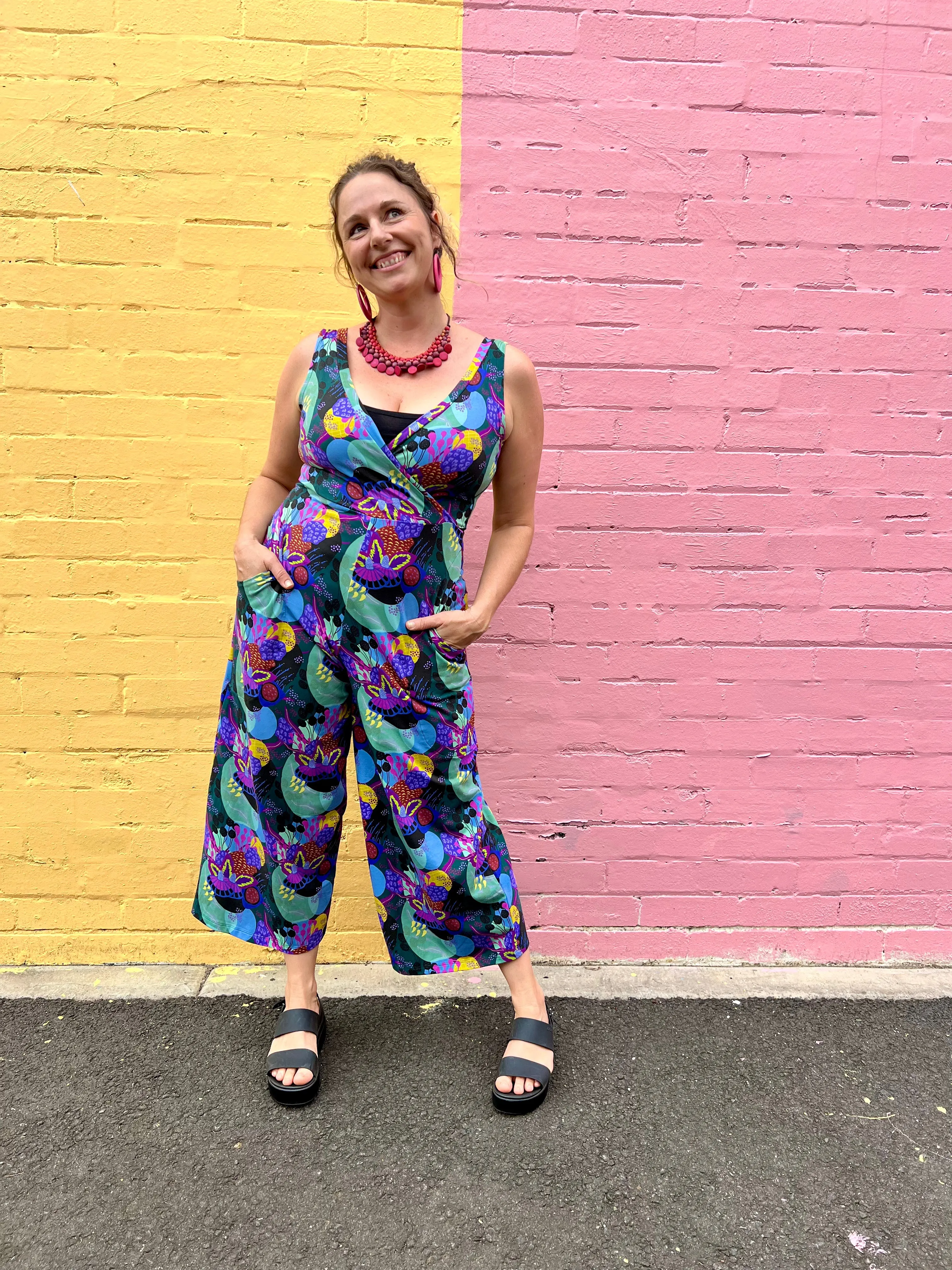 Jumpsuit - Dark Green Coral Garden
