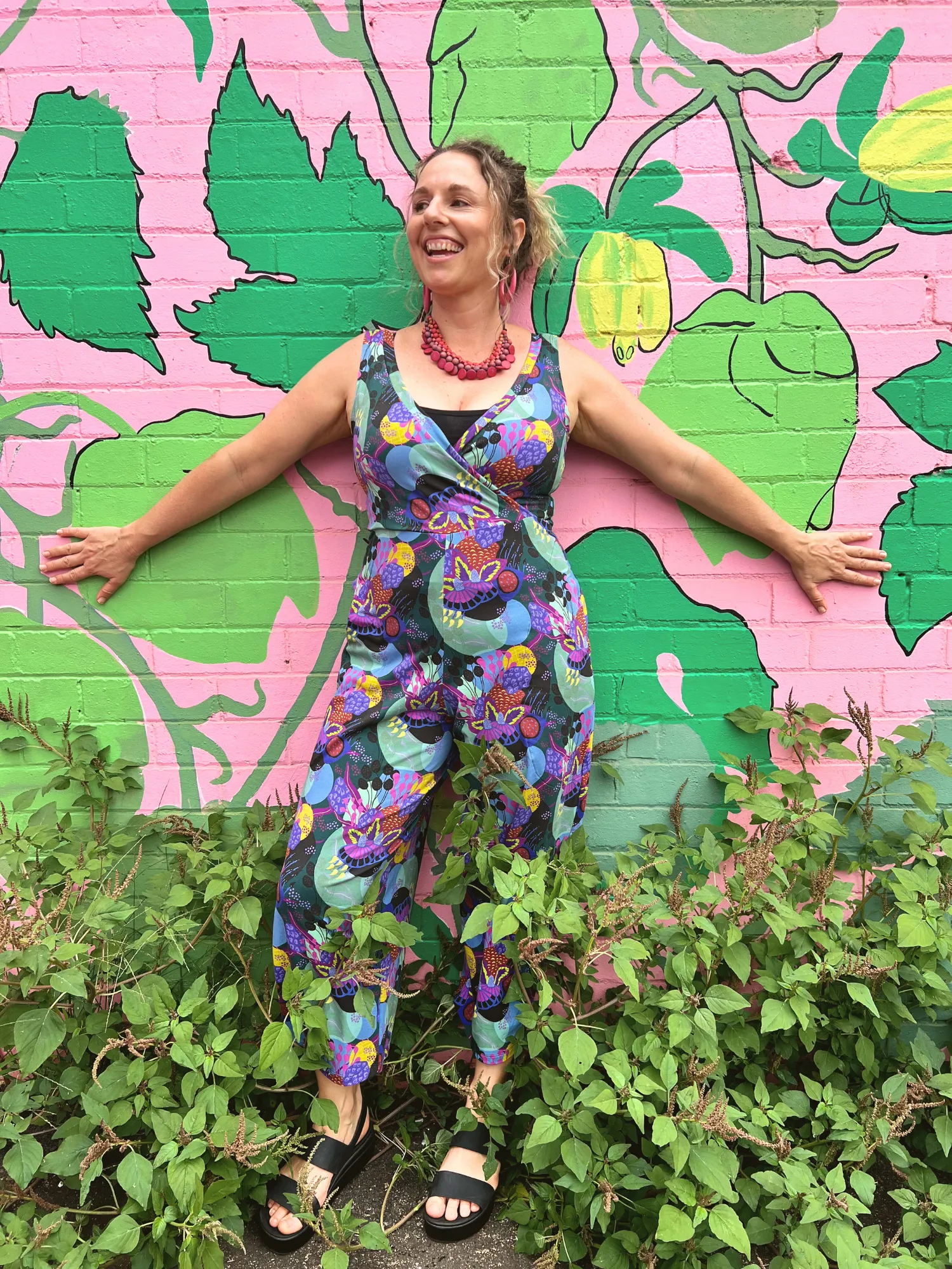 Jumpsuit - Dark Green Coral Garden