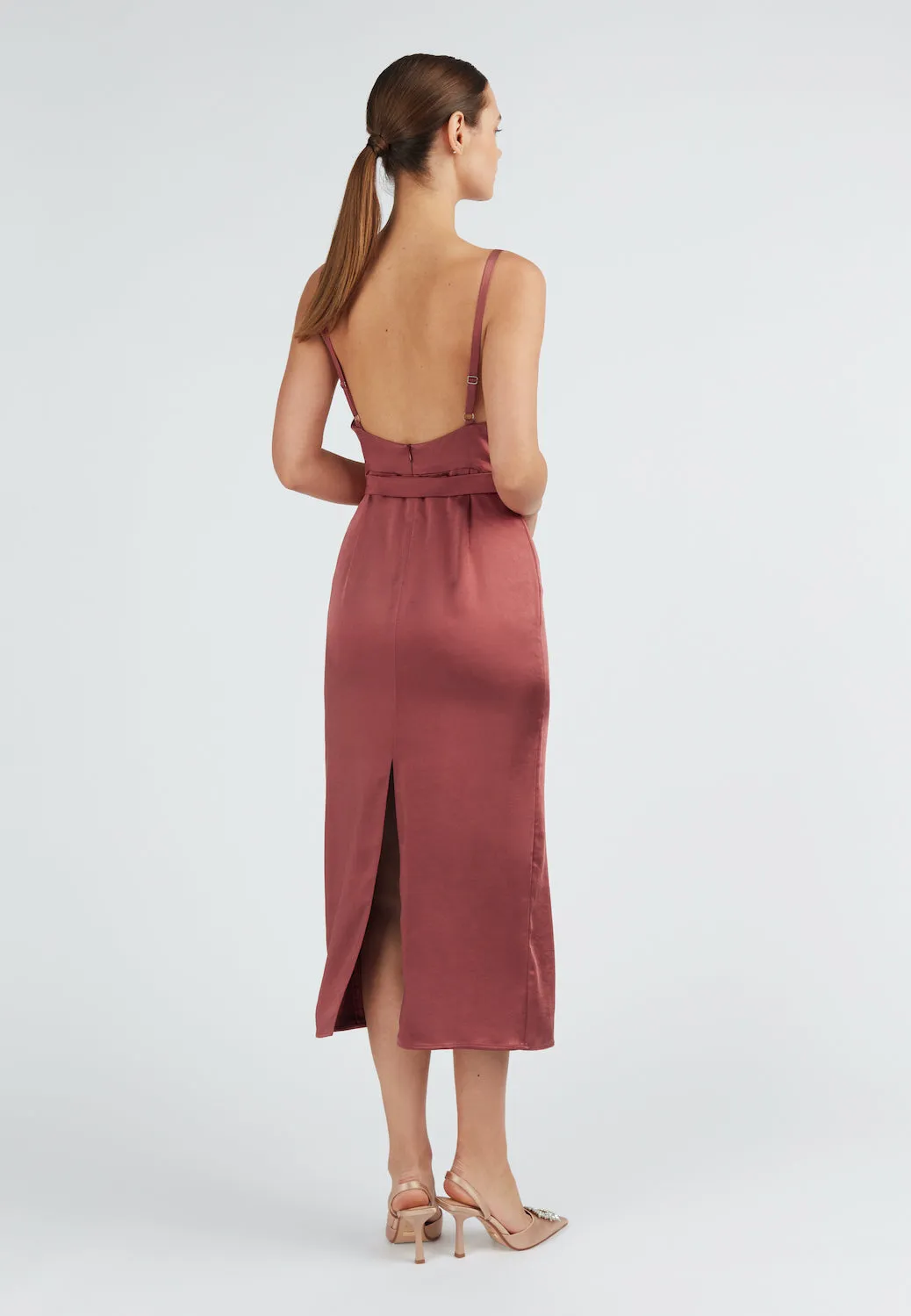 KAMEA brick red backless cocktail dress
