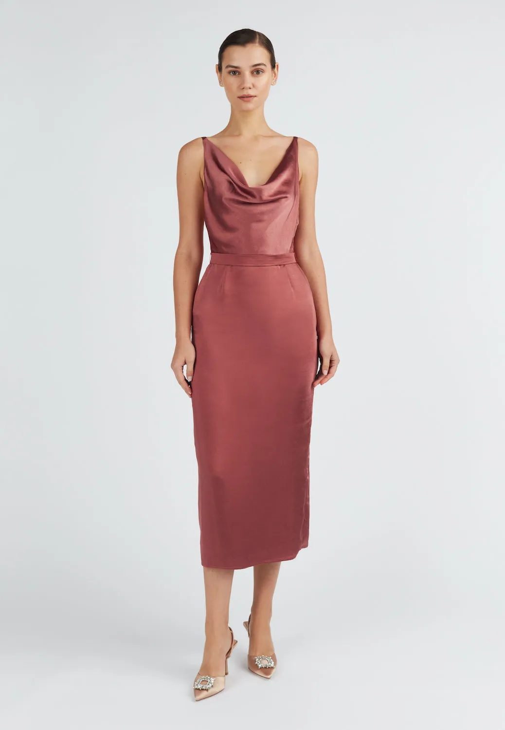 KAMEA brick red backless cocktail dress