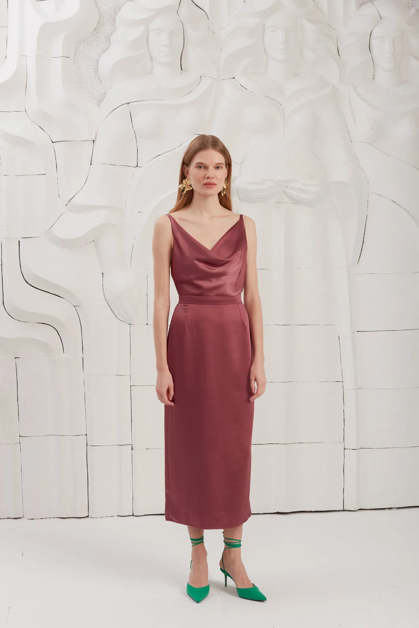 KAMEA brick red backless cocktail dress