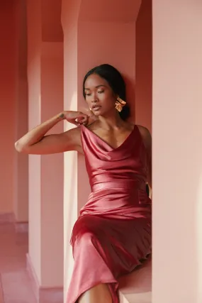 KAMEA brick red backless cocktail dress