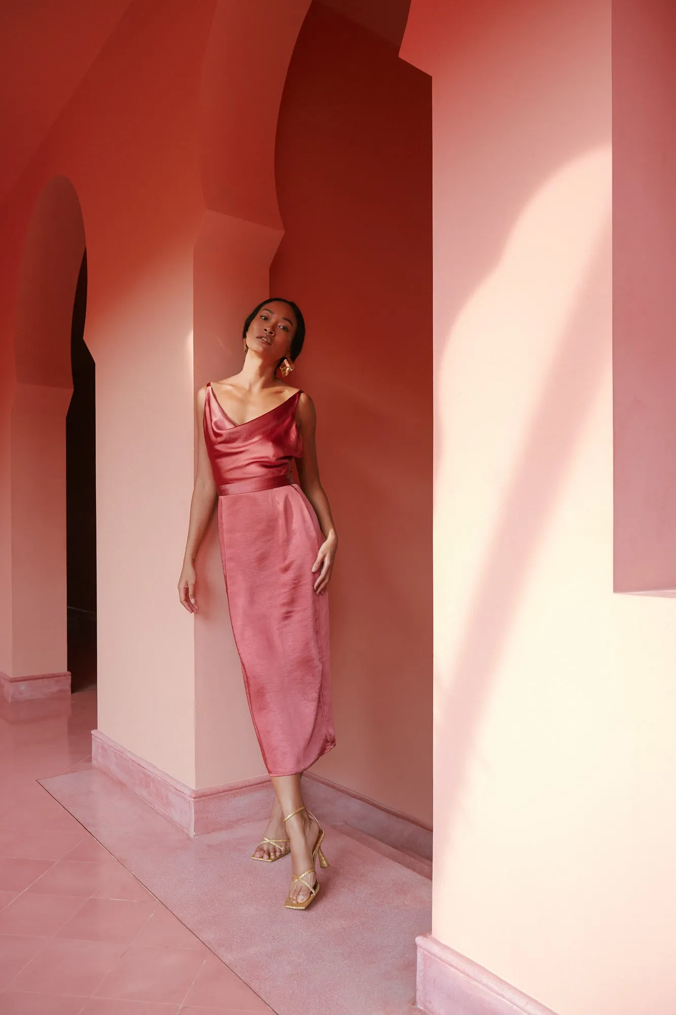 KAMEA brick red backless cocktail dress