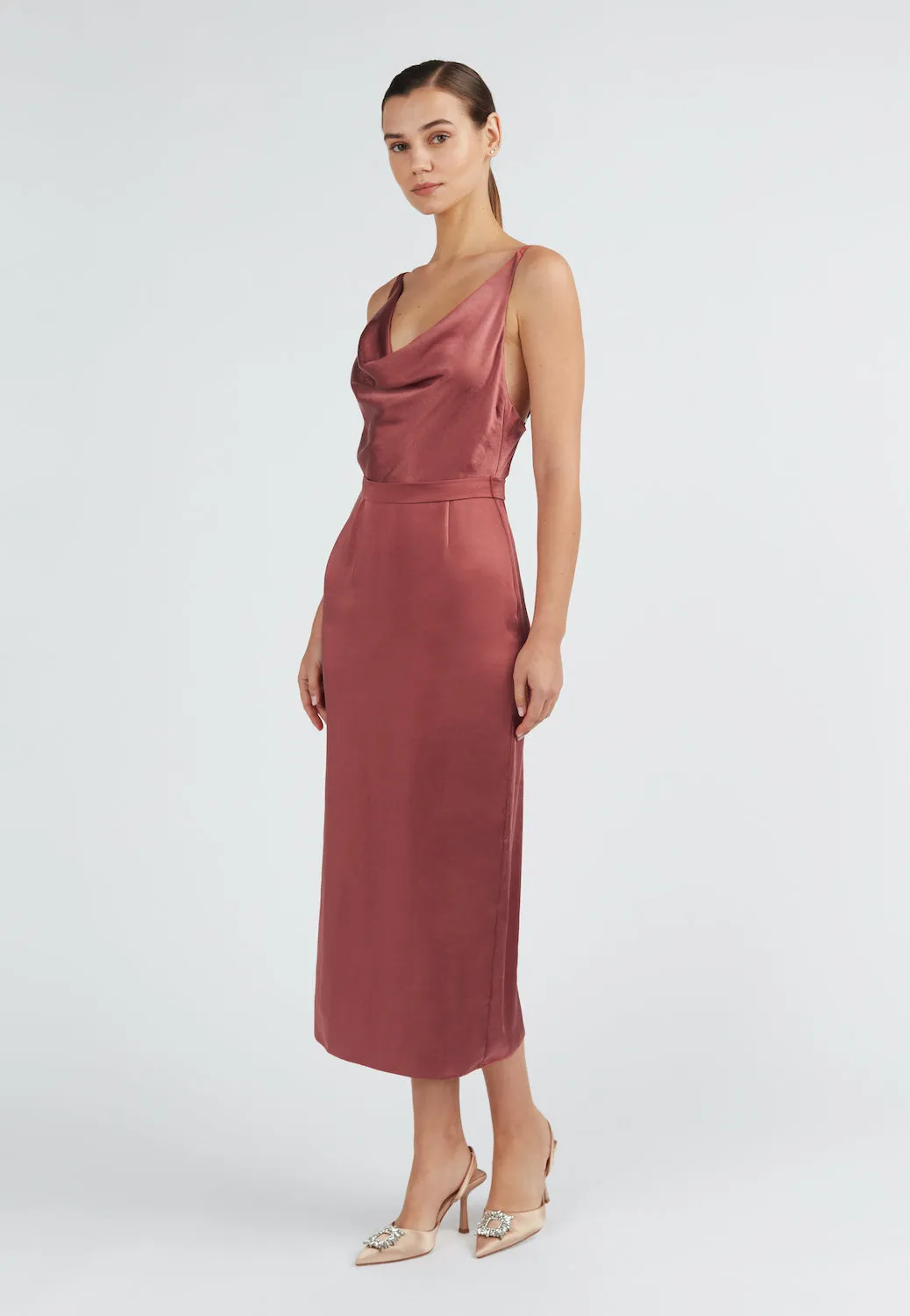 KAMEA brick red backless cocktail dress