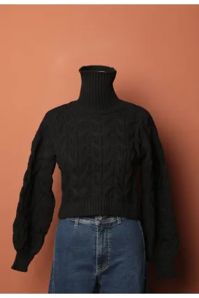 KKT Women's Black Sweater with Knitwear Fabric Detail - Cuenca