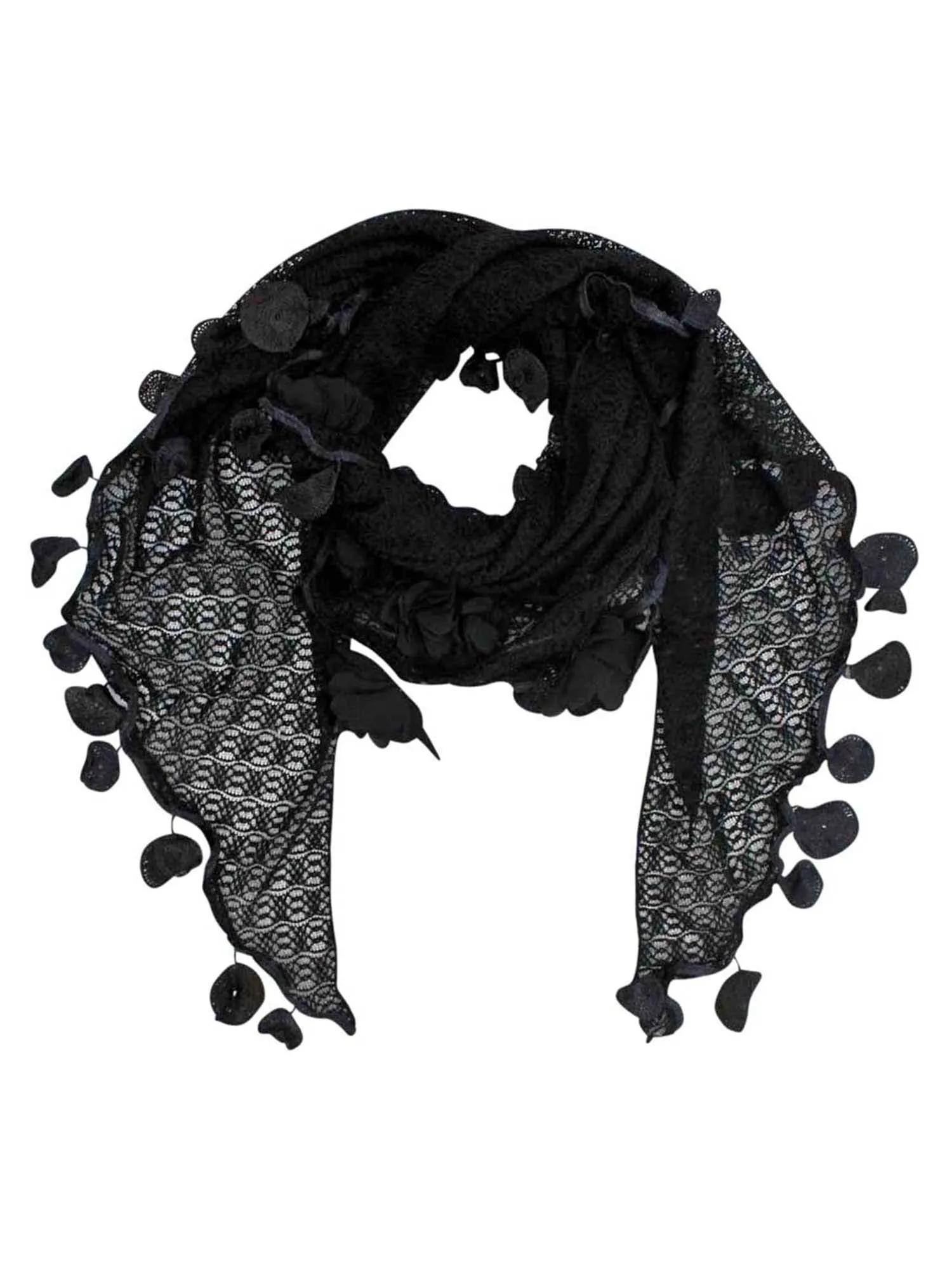 Lace Triangular Scarf With Petals
