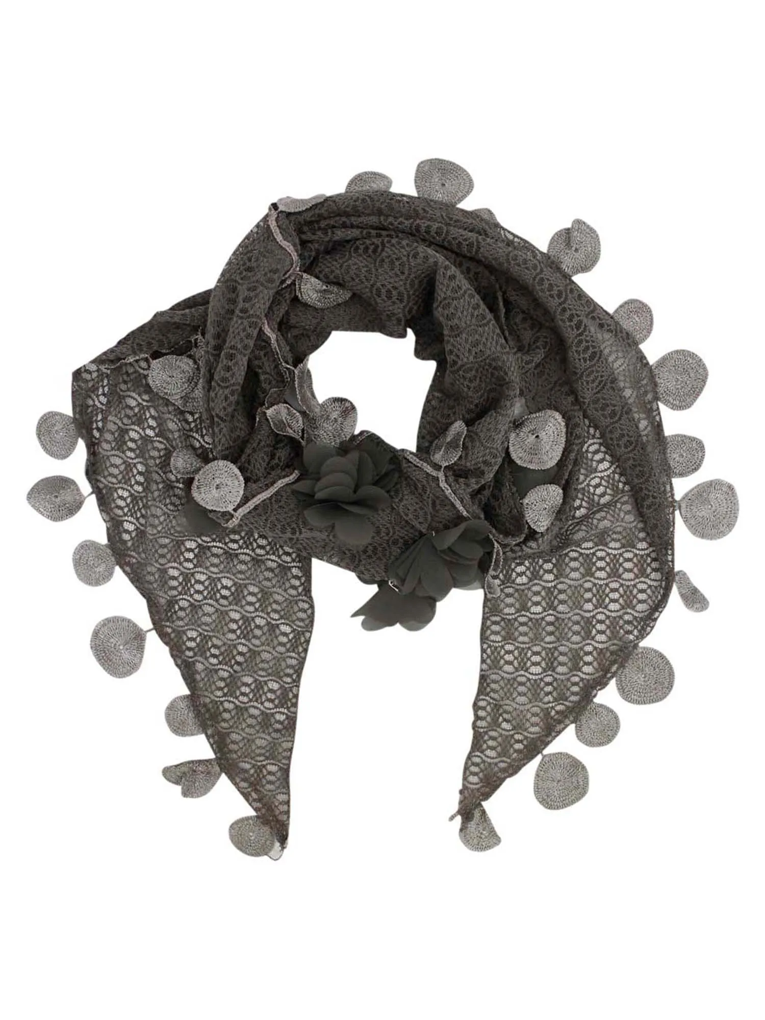 Lace Triangular Scarf With Petals