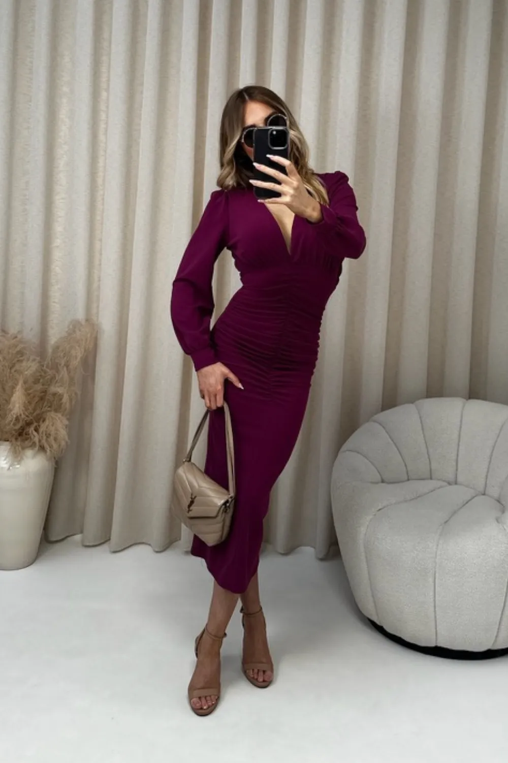 Layla purple plunge neck midi dress