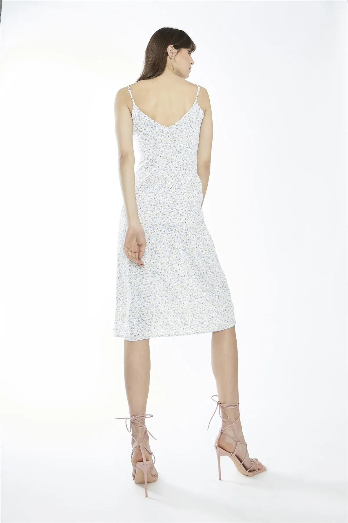 Lilac Multi-Ditsy V-Neck Midi-Dress