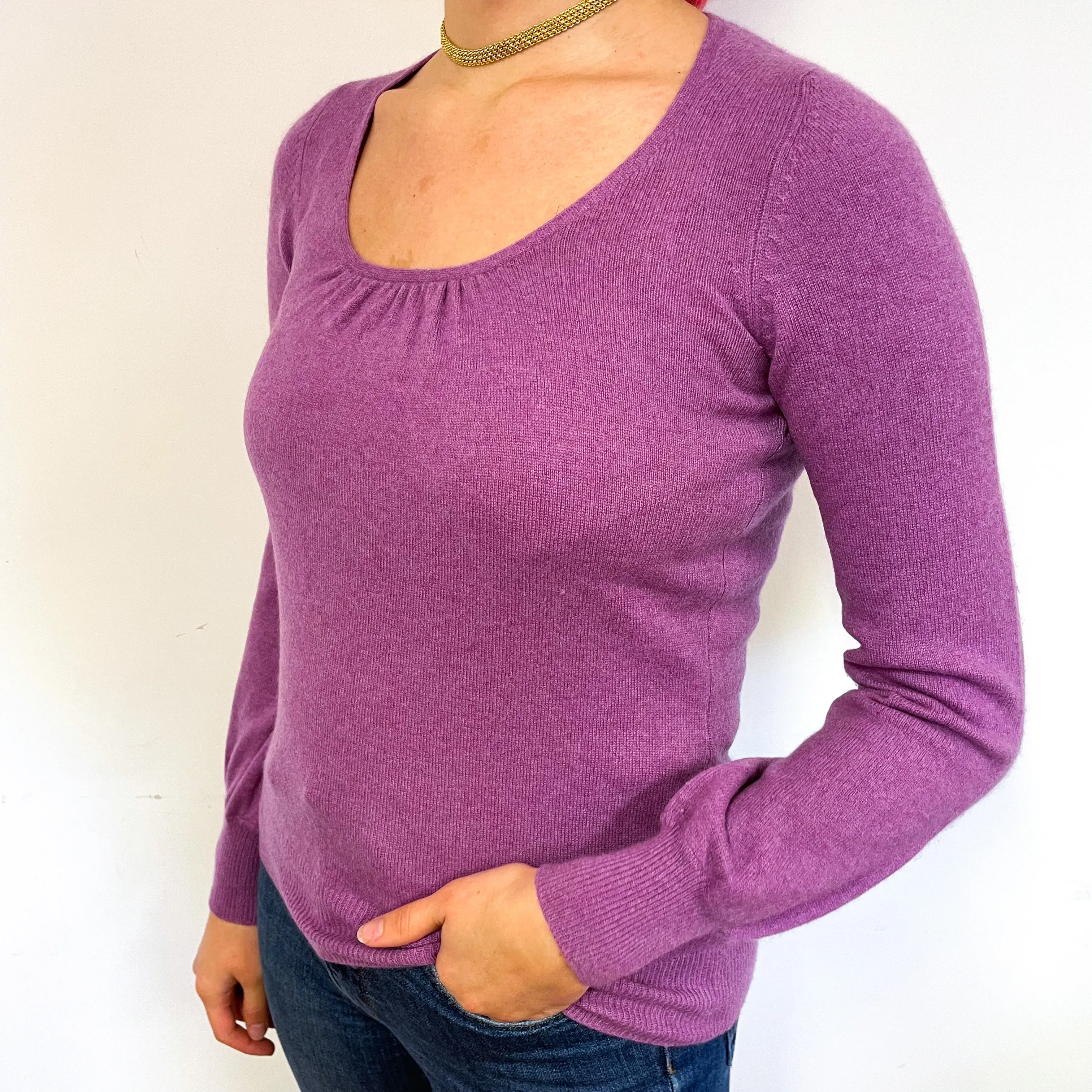 Loganberry Purple Cashmere Gathered Scoop Neck Jumper Small