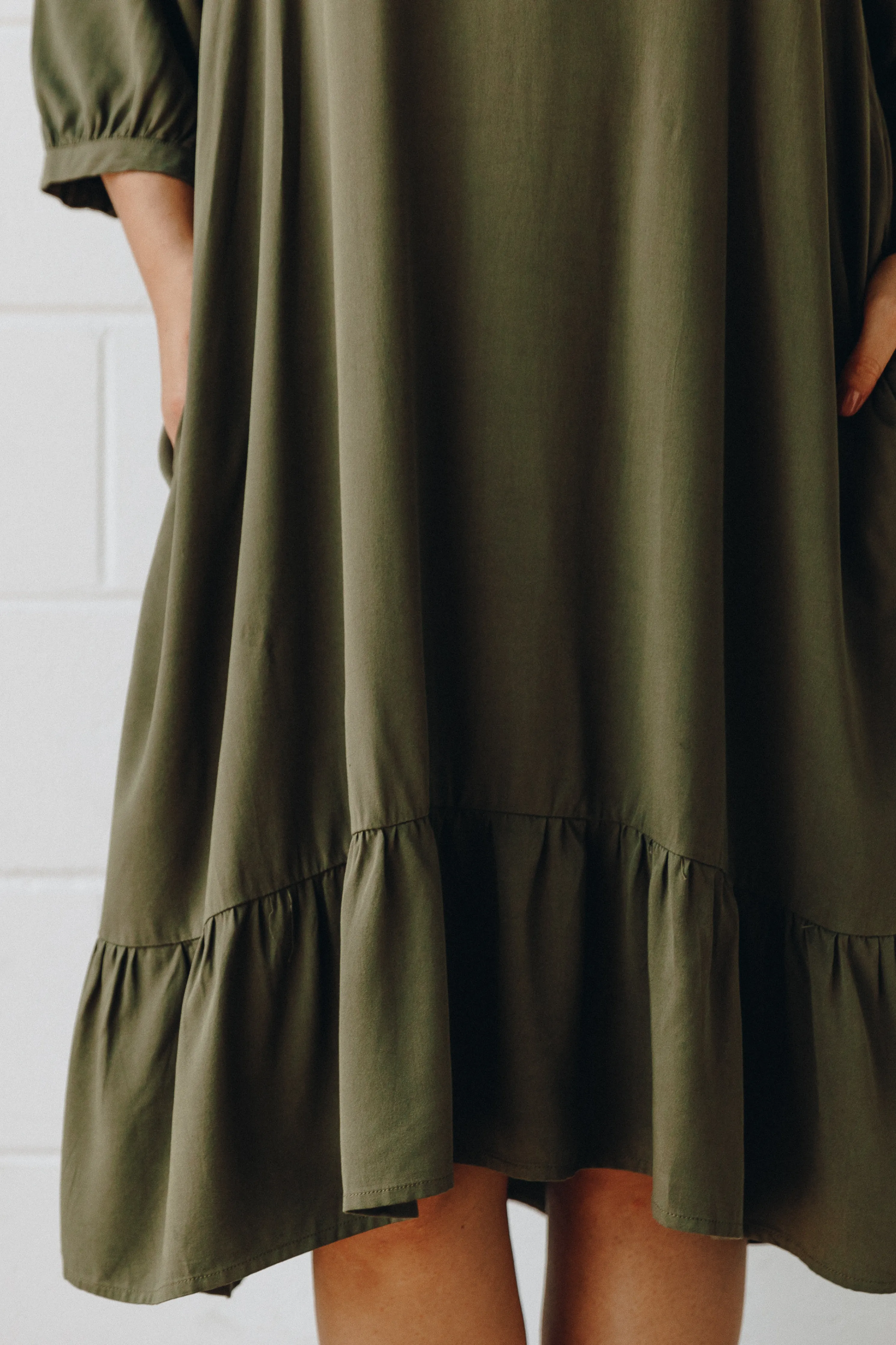 Long Sleeve Flare Dress | Khaki | FINAL SALE