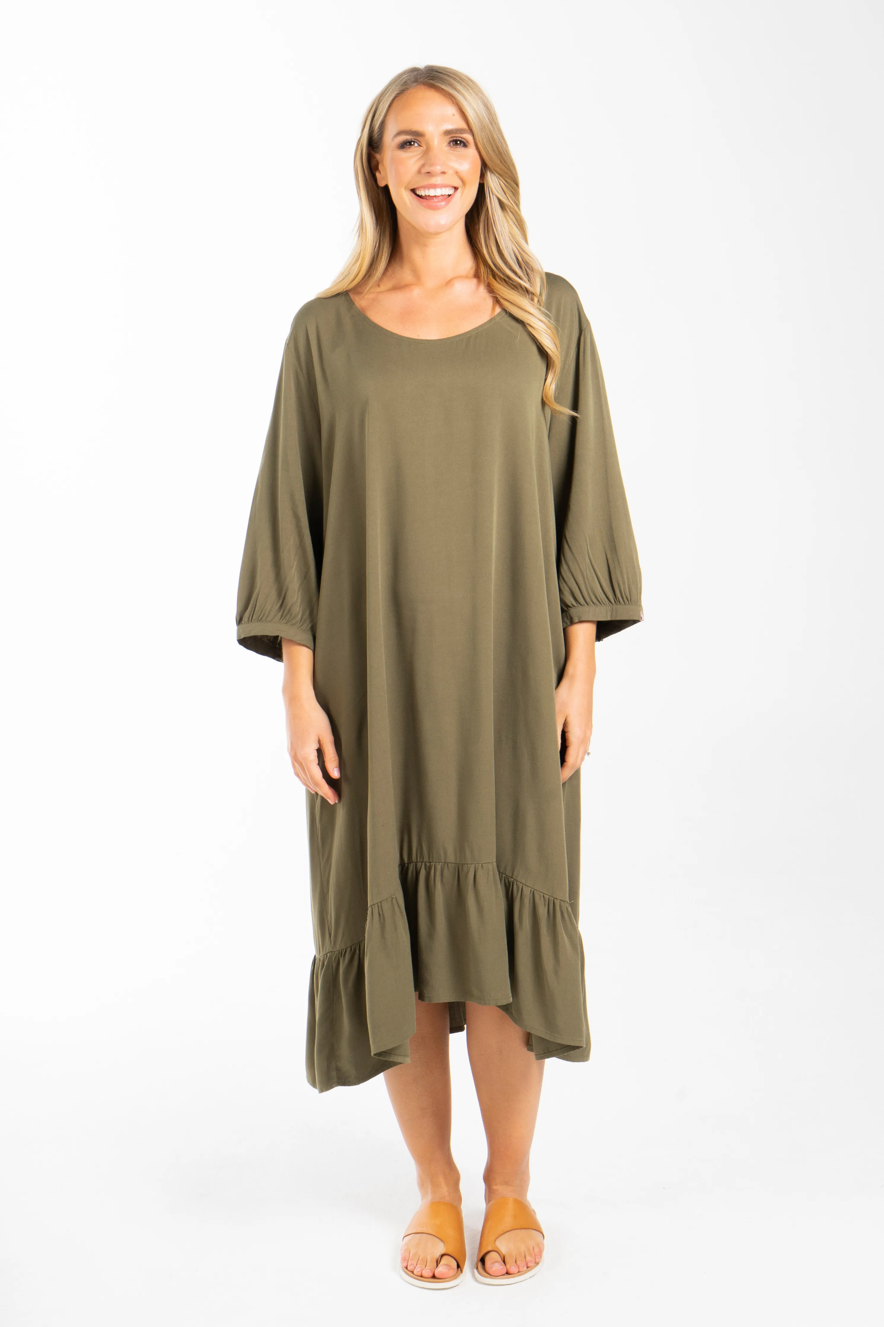 Long Sleeve Flare Dress | Khaki | FINAL SALE