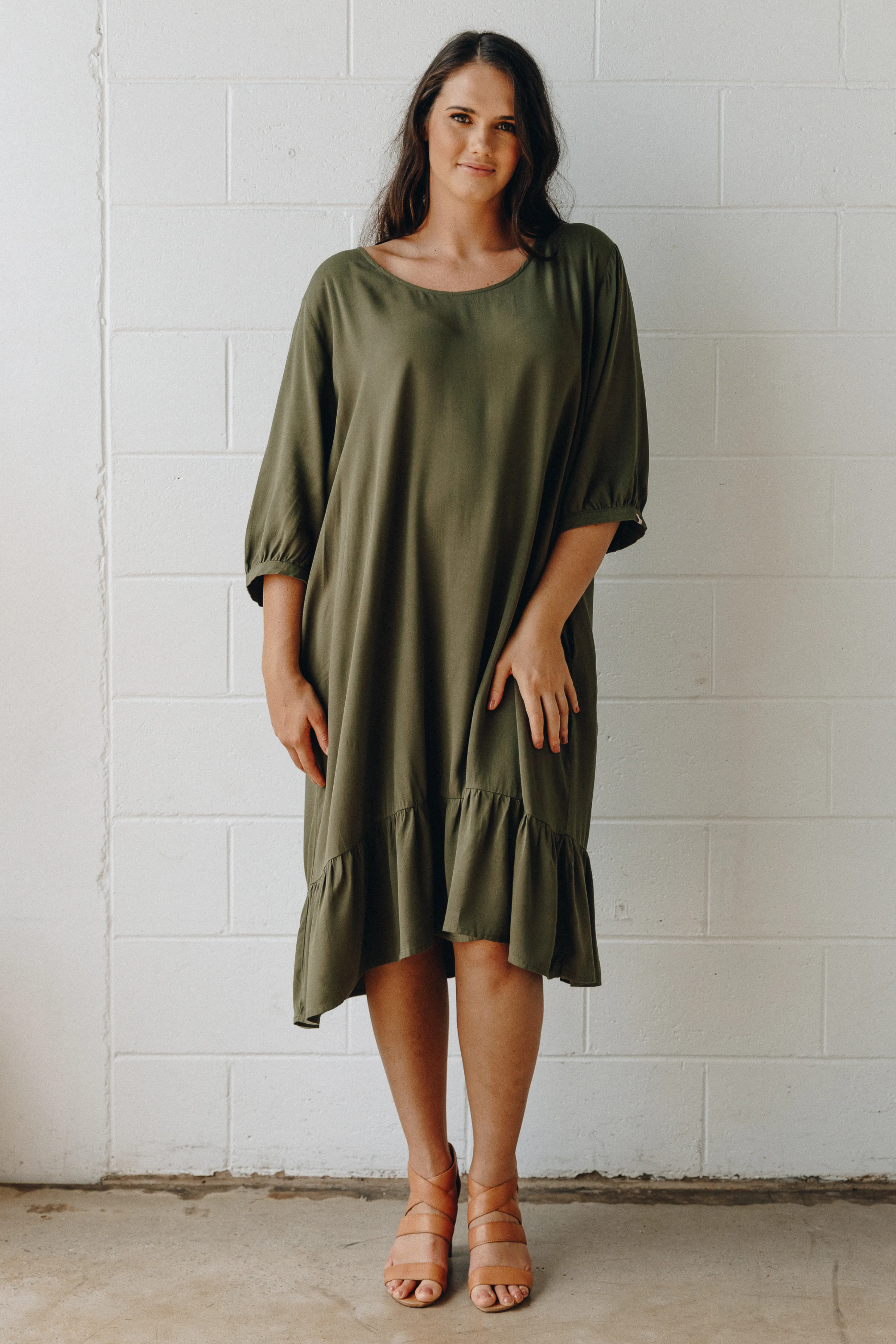 Long Sleeve Flare Dress | Khaki | FINAL SALE