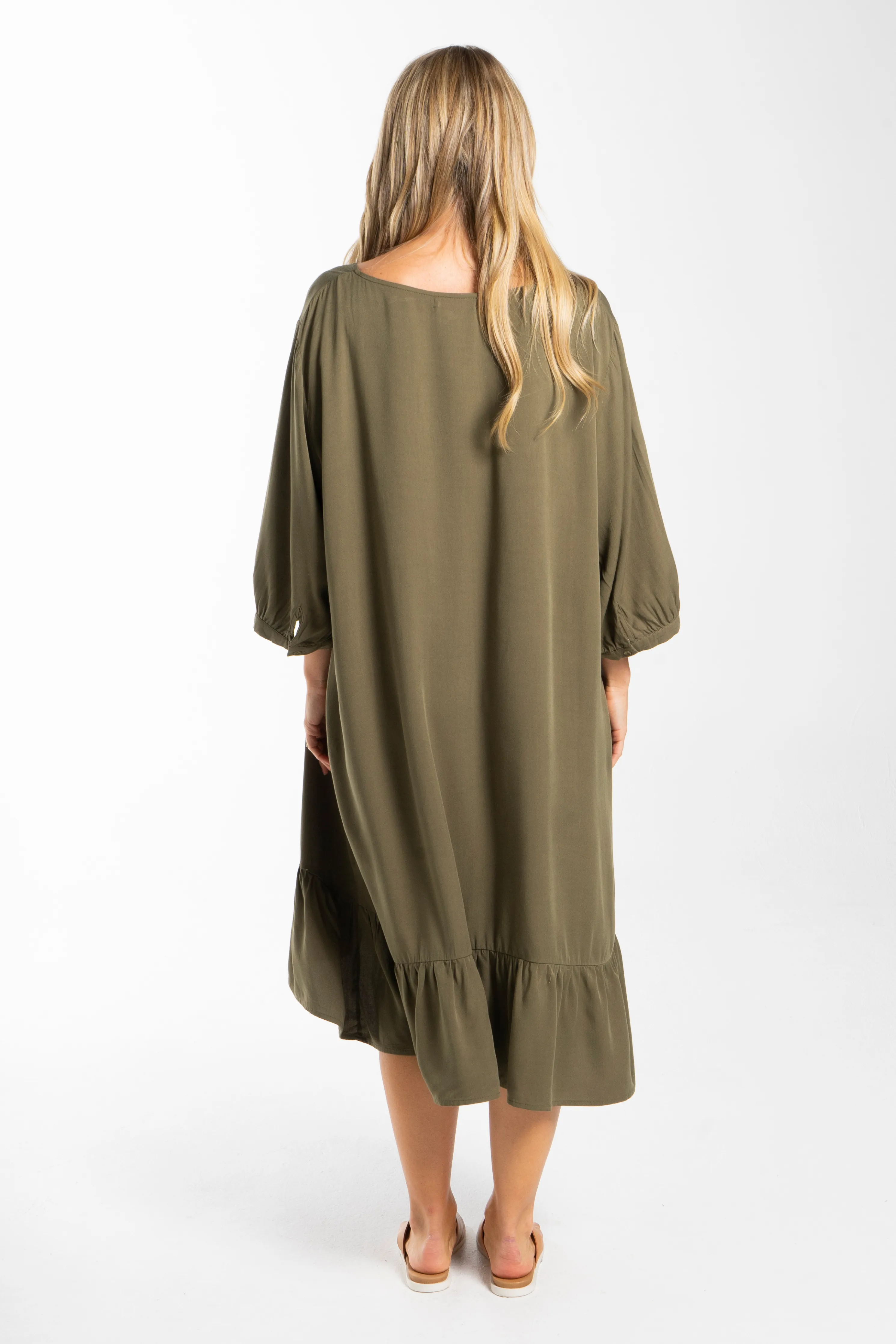 Long Sleeve Flare Dress | Khaki | FINAL SALE