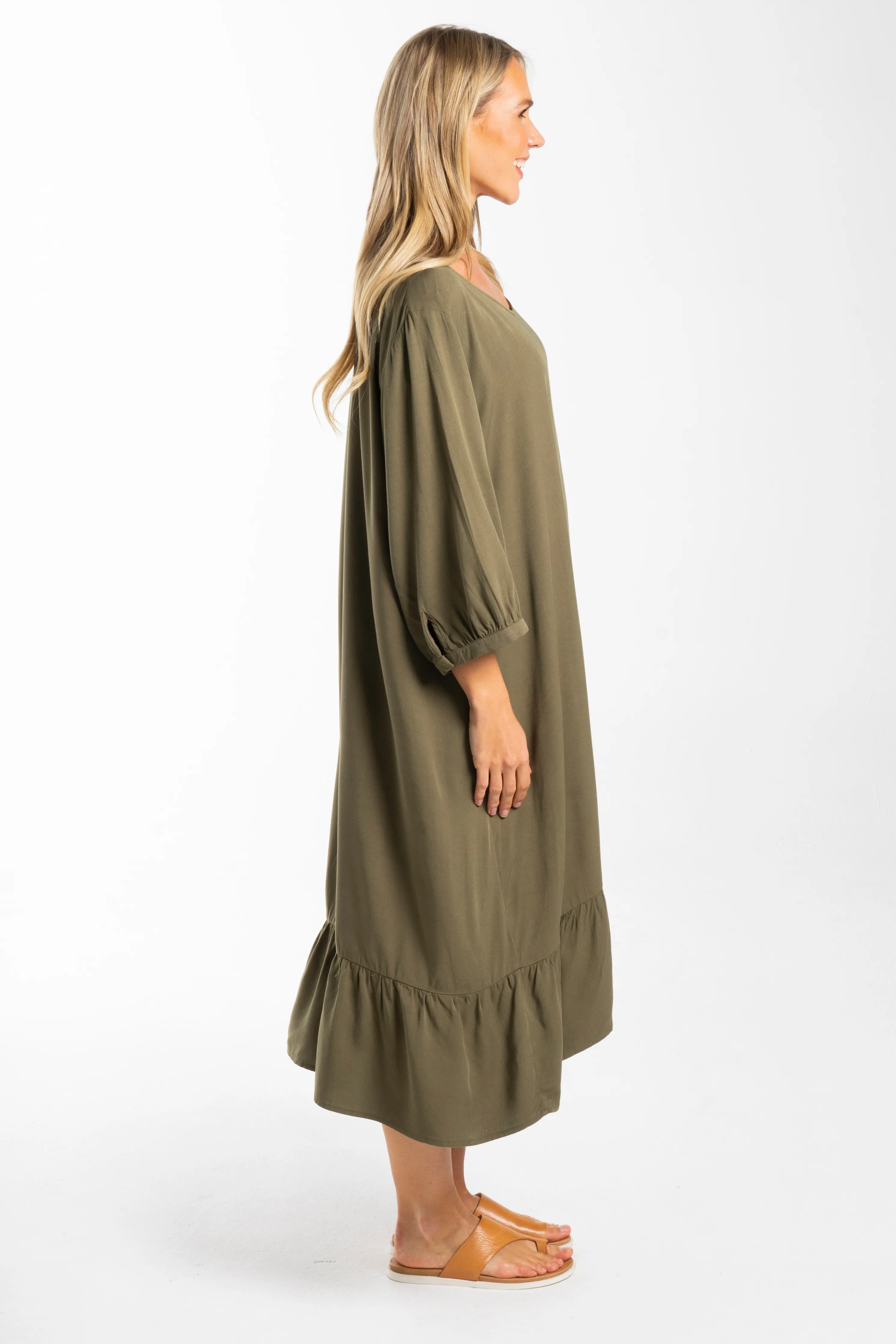 Long Sleeve Flare Dress | Khaki | FINAL SALE
