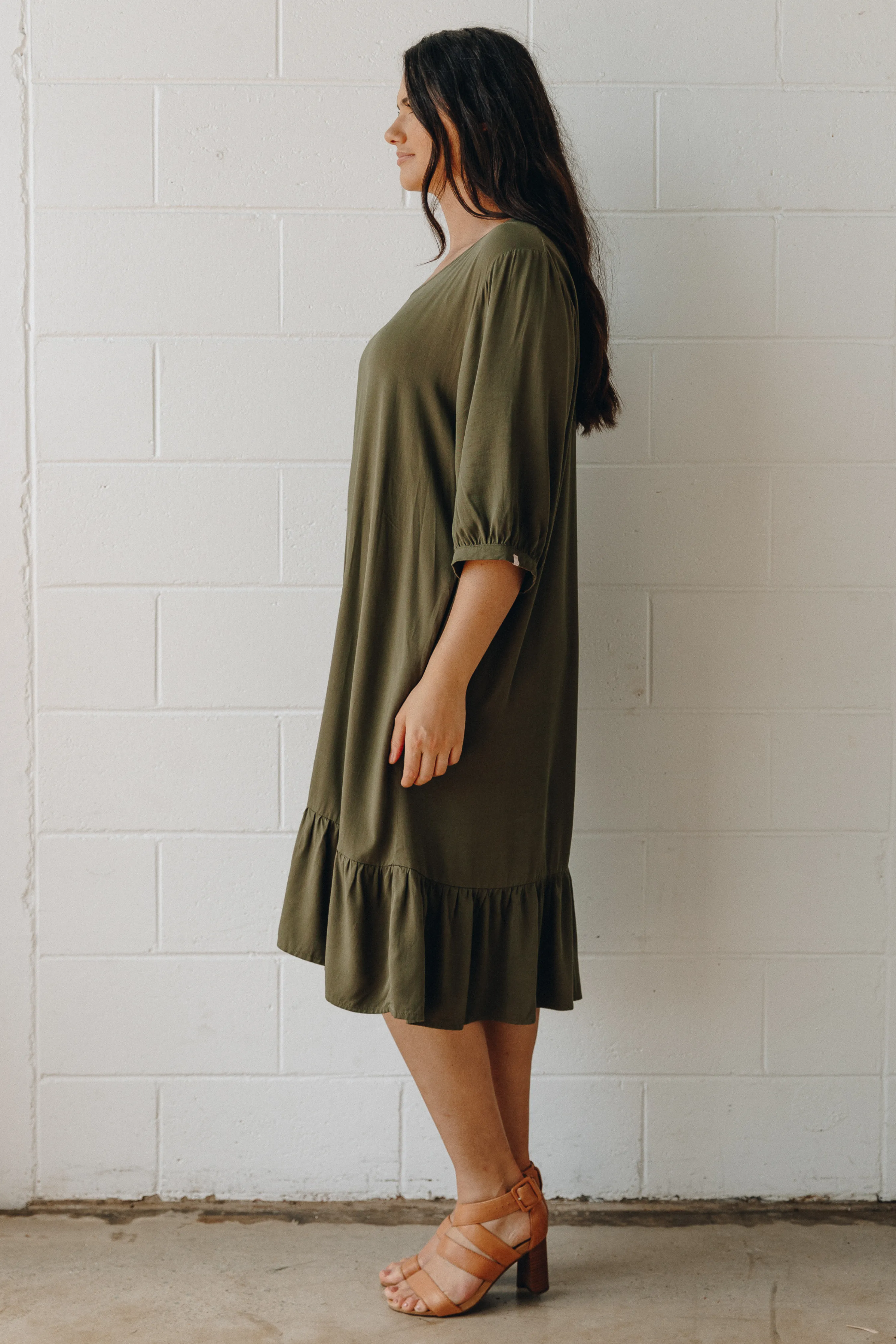 Long Sleeve Flare Dress | Khaki | FINAL SALE