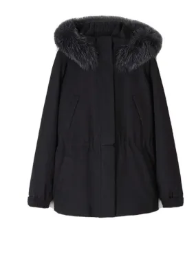 LORO PIANA CASHMERE ICERY FOX HOODIE VICUNA COAT BLACK SIZE I 42 UK 10 US 6 ladies