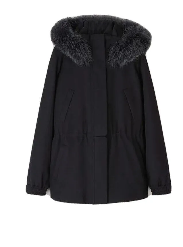 LORO PIANA CASHMERE ICERY FOX HOODIE VICUNA COAT BLACK SIZE I 42 UK 10 US 6 ladies