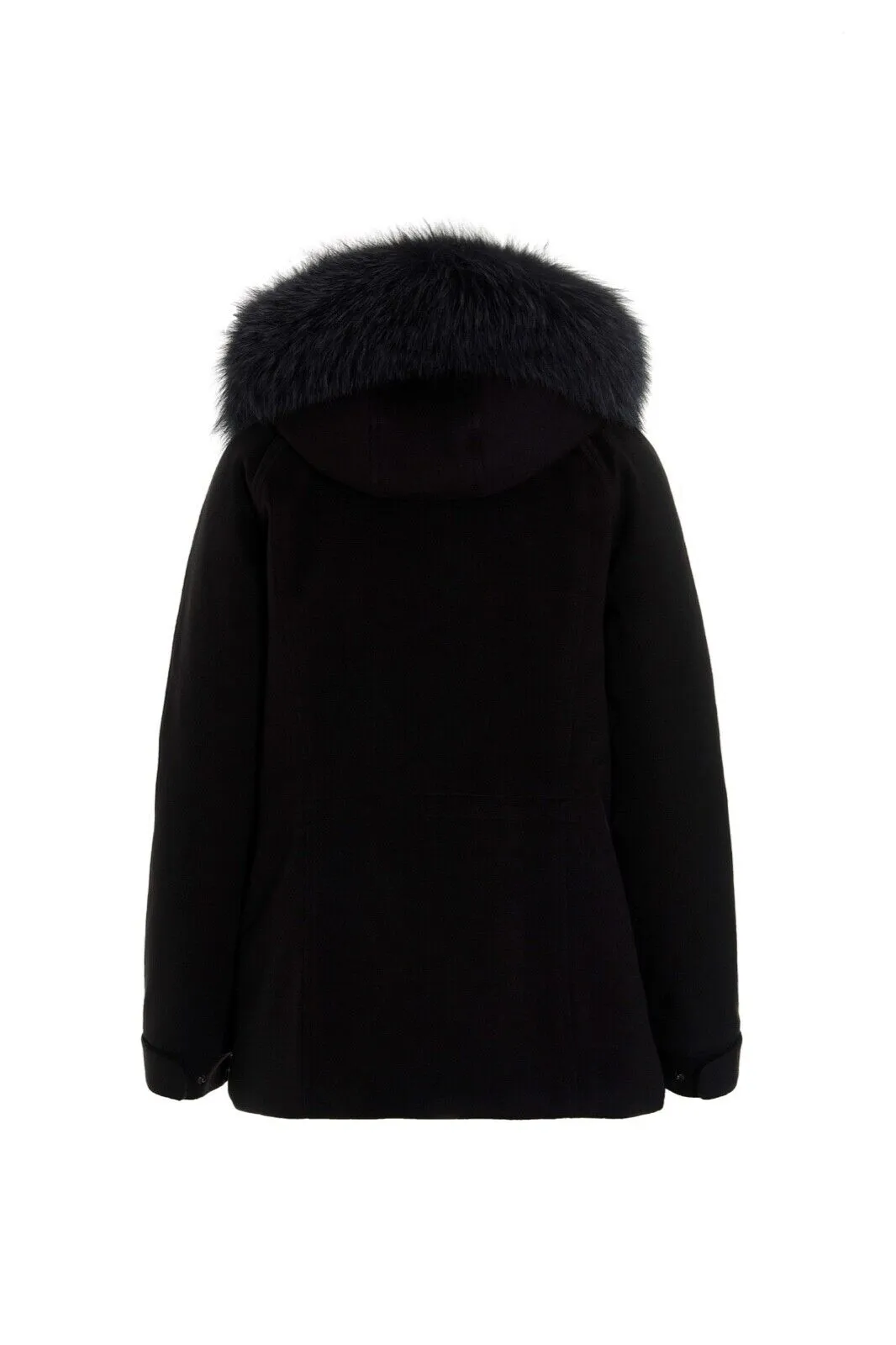 LORO PIANA CASHMERE ICERY FOX HOODIE VICUNA COAT BLACK SIZE I 42 UK 10 US 6 ladies