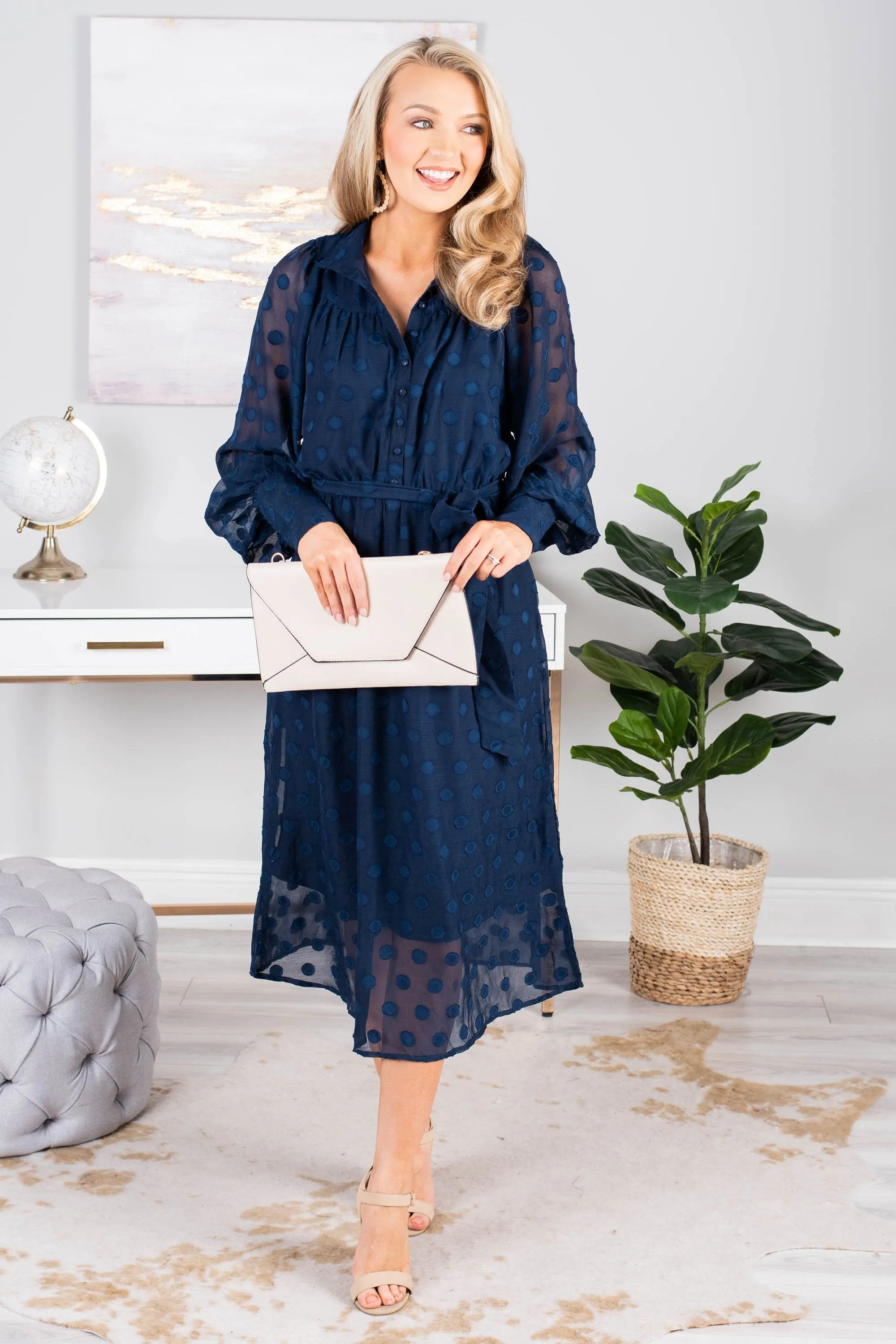 Lovely In London Navy Blue Midi Dress