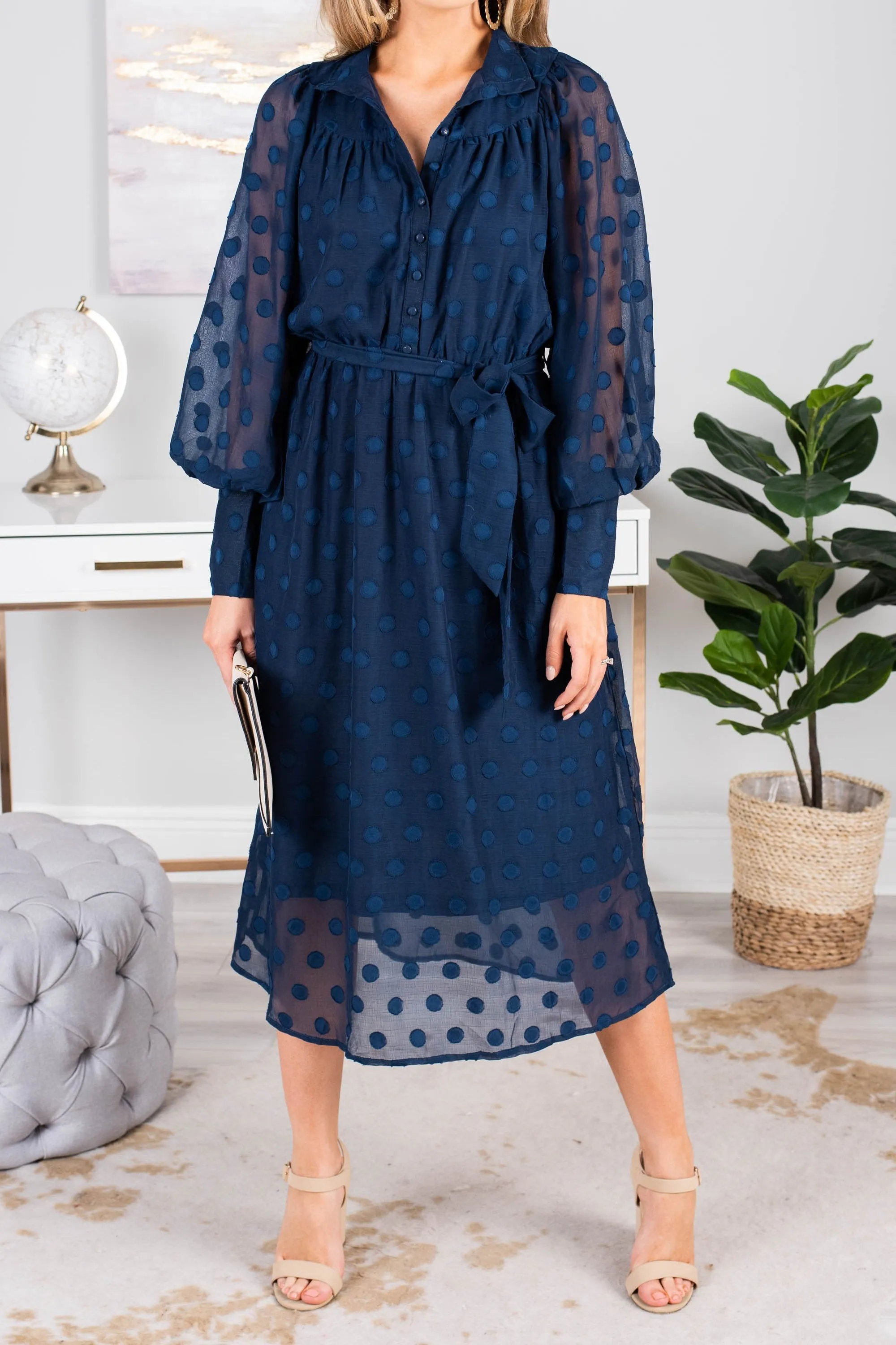 Lovely In London Navy Blue Midi Dress