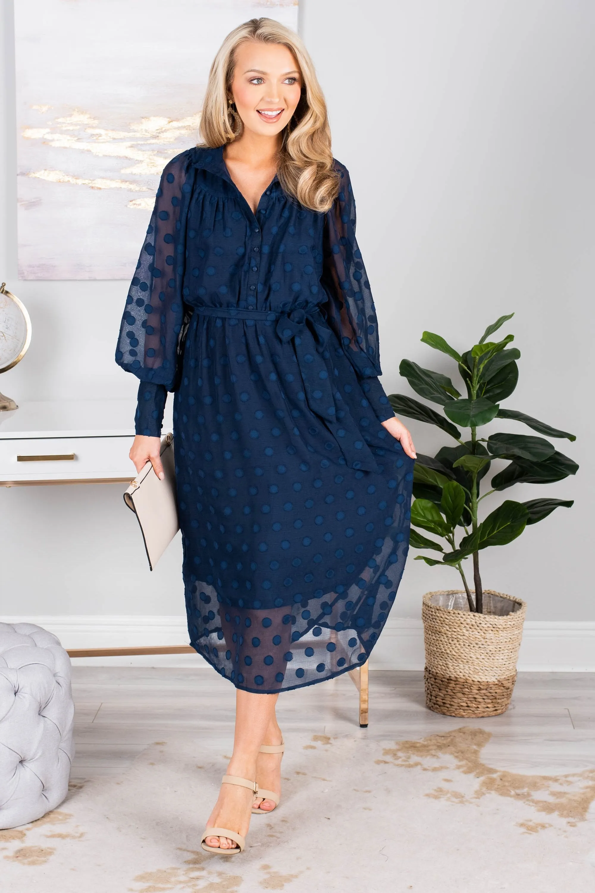 Lovely In London Navy Blue Midi Dress