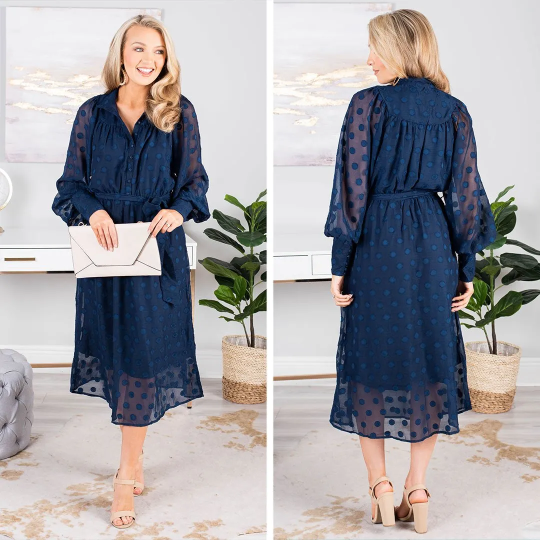 Lovely In London Navy Blue Midi Dress