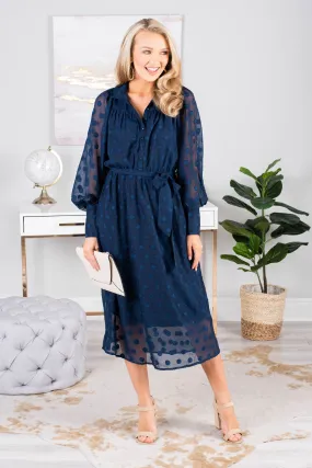 Lovely In London Navy Blue Midi Dress