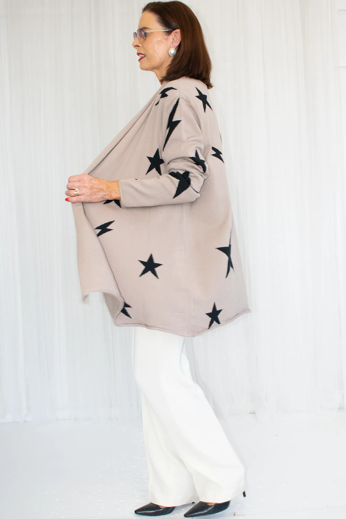 Luna Long Sleeve Star Cardigan in Mocha